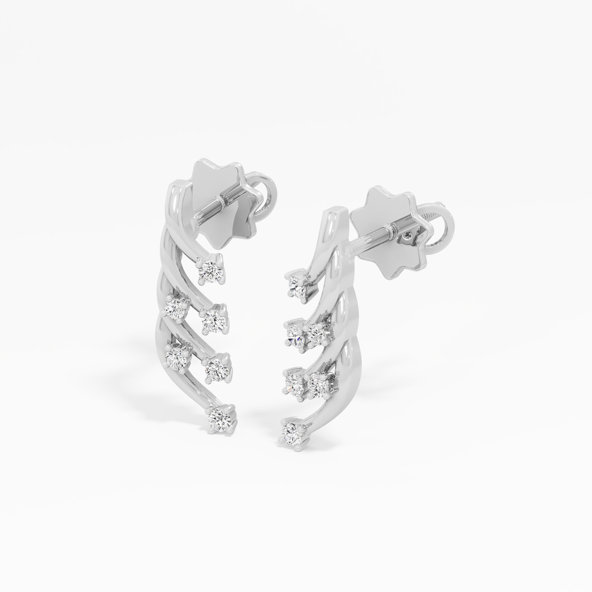 Spiral Vine Stud Earrings in 9KT White Gold (Diamond Quality: FG-VVS VS)