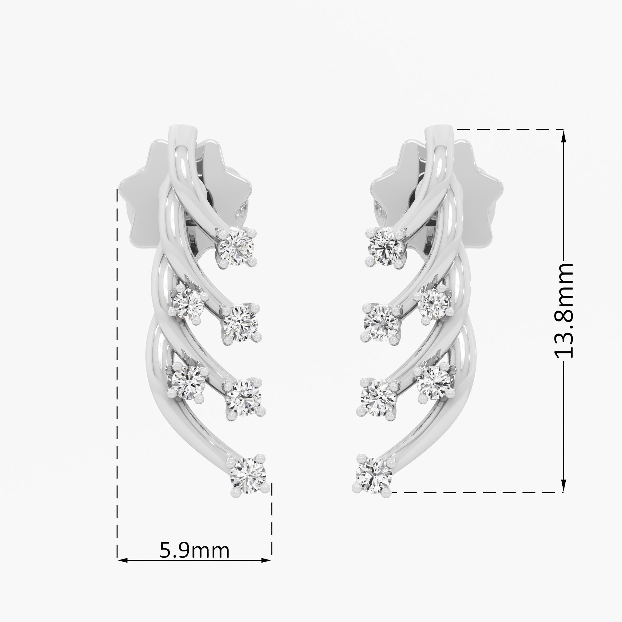 Spiral Vine Stud Earrings in 9KT White Gold (Diamond Quality: FG-VVS VS)
