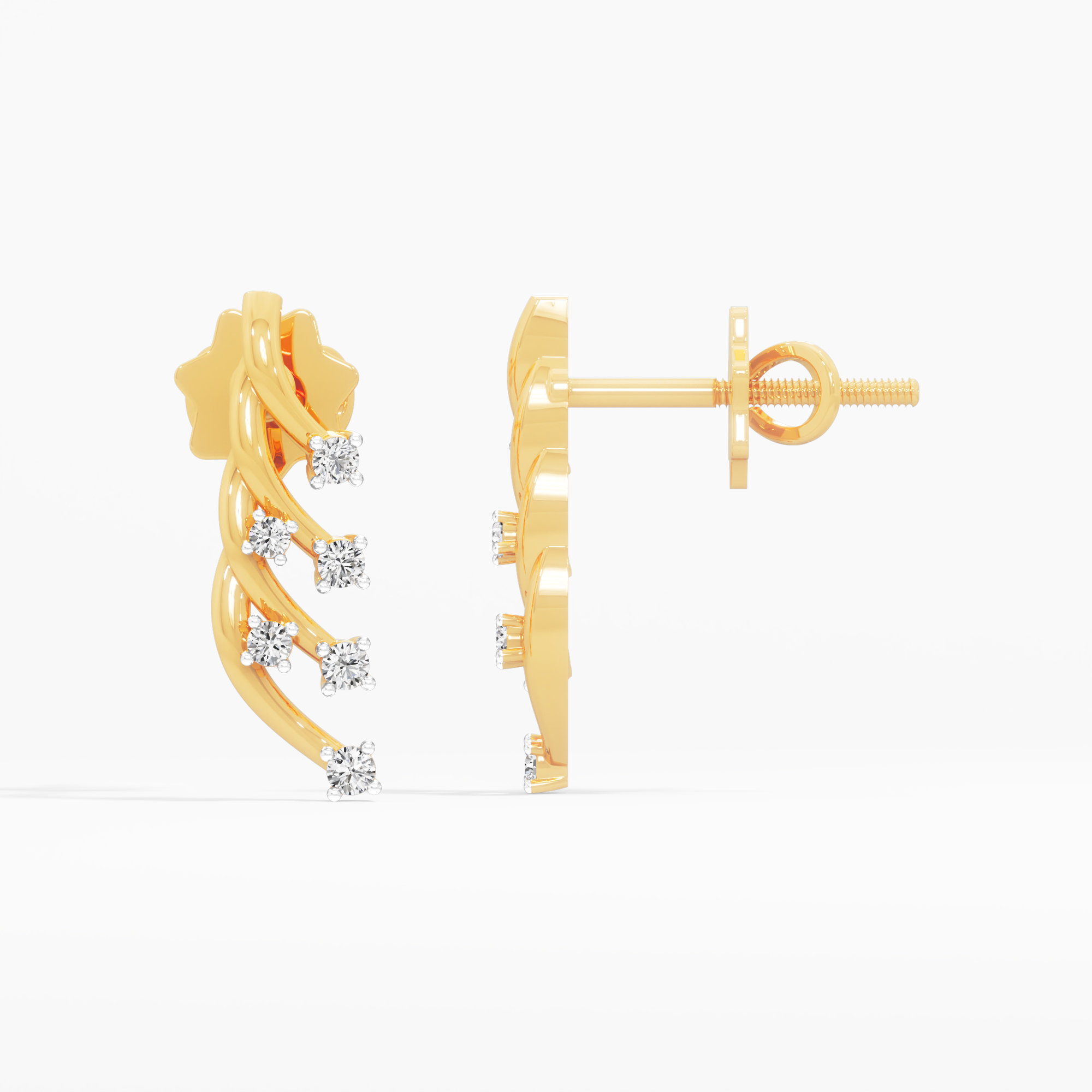 Spiral Vine Stud Earrings in 9KT Yellow Gold (Diamond Quality: FG-VVS VS)