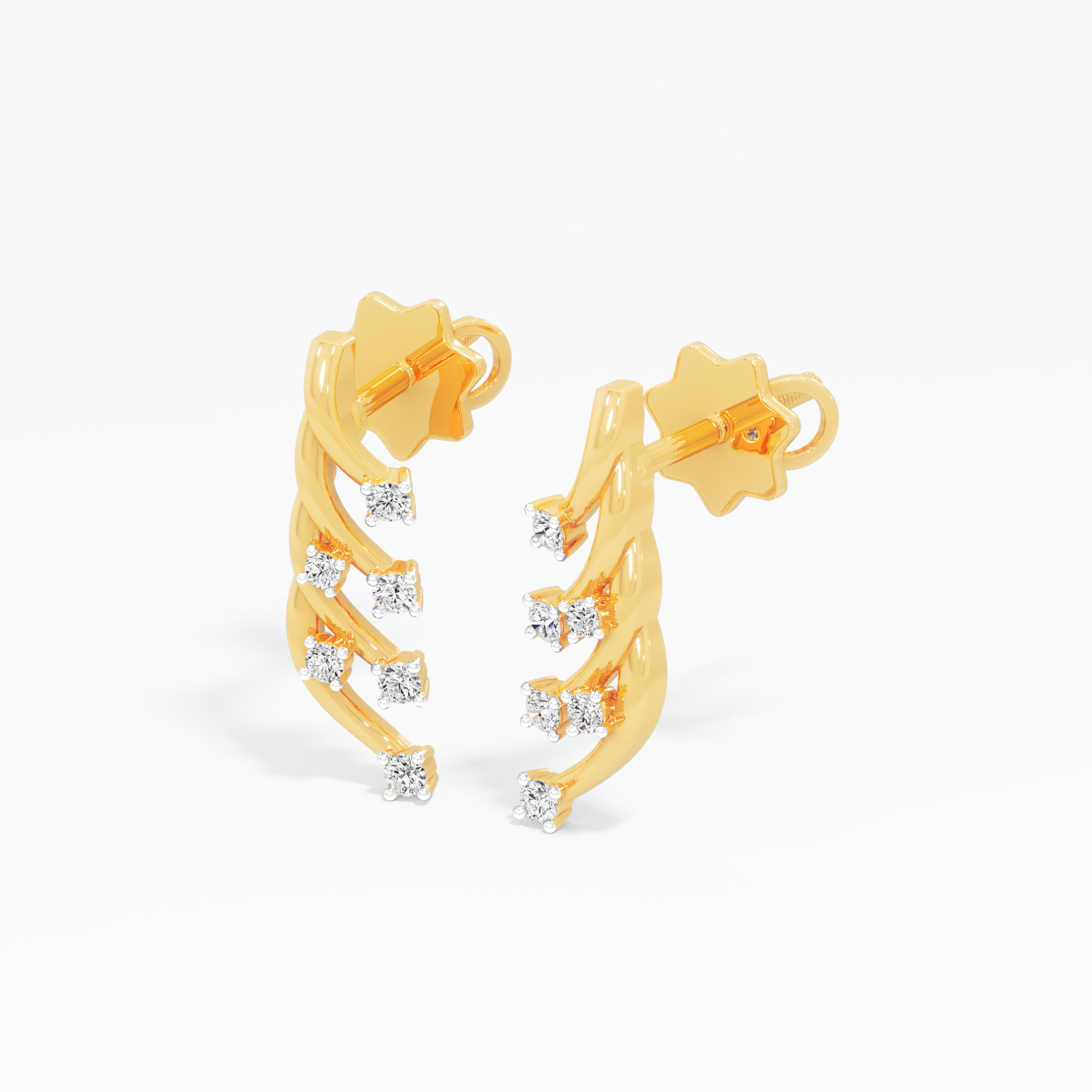 Spiral Vine Stud Earrings in 9KT Yellow Gold (Diamond Quality: FG-VVS VS)