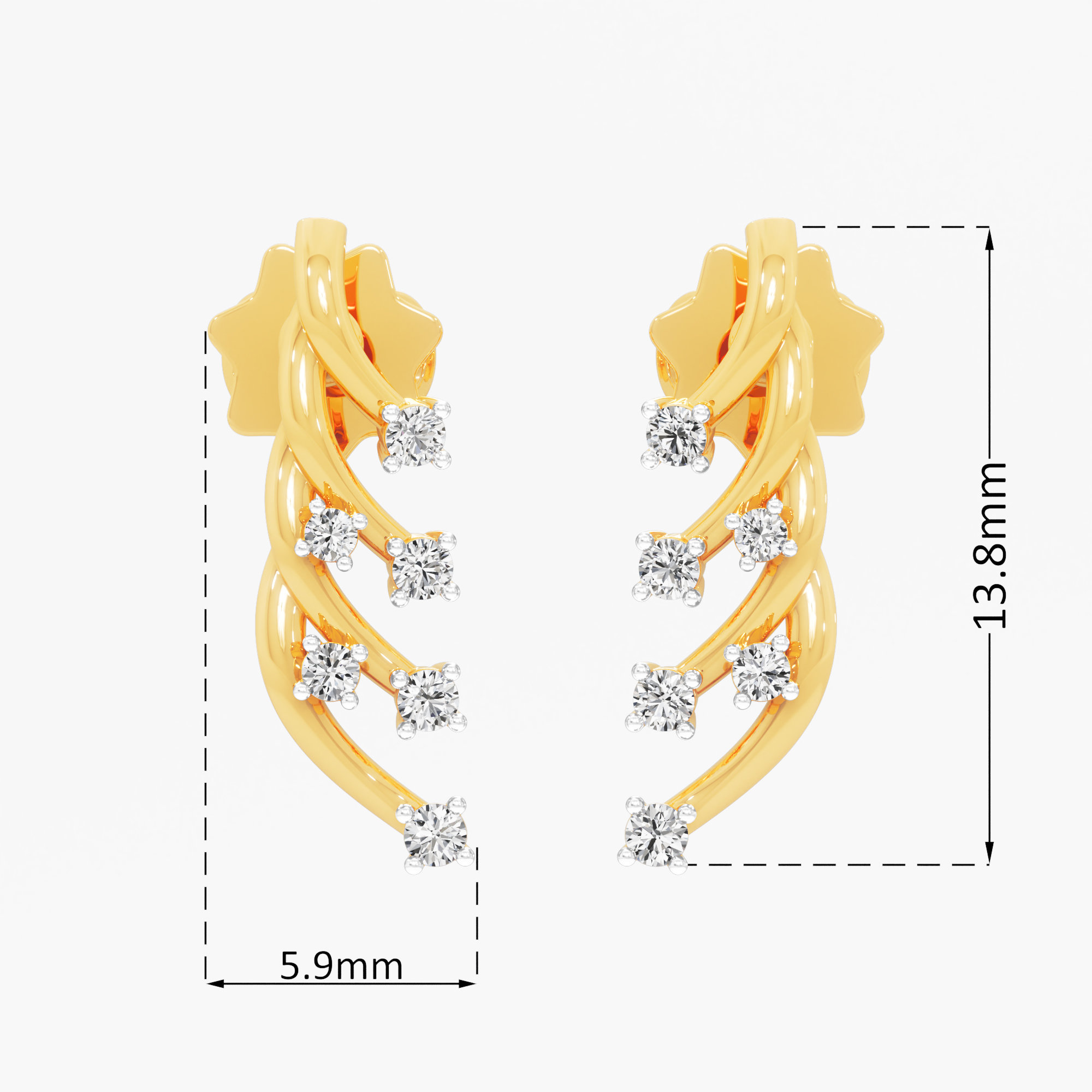 Spiral Vine Stud Earrings in 9KT Yellow Gold (Diamond Quality: FG-VVS VS)