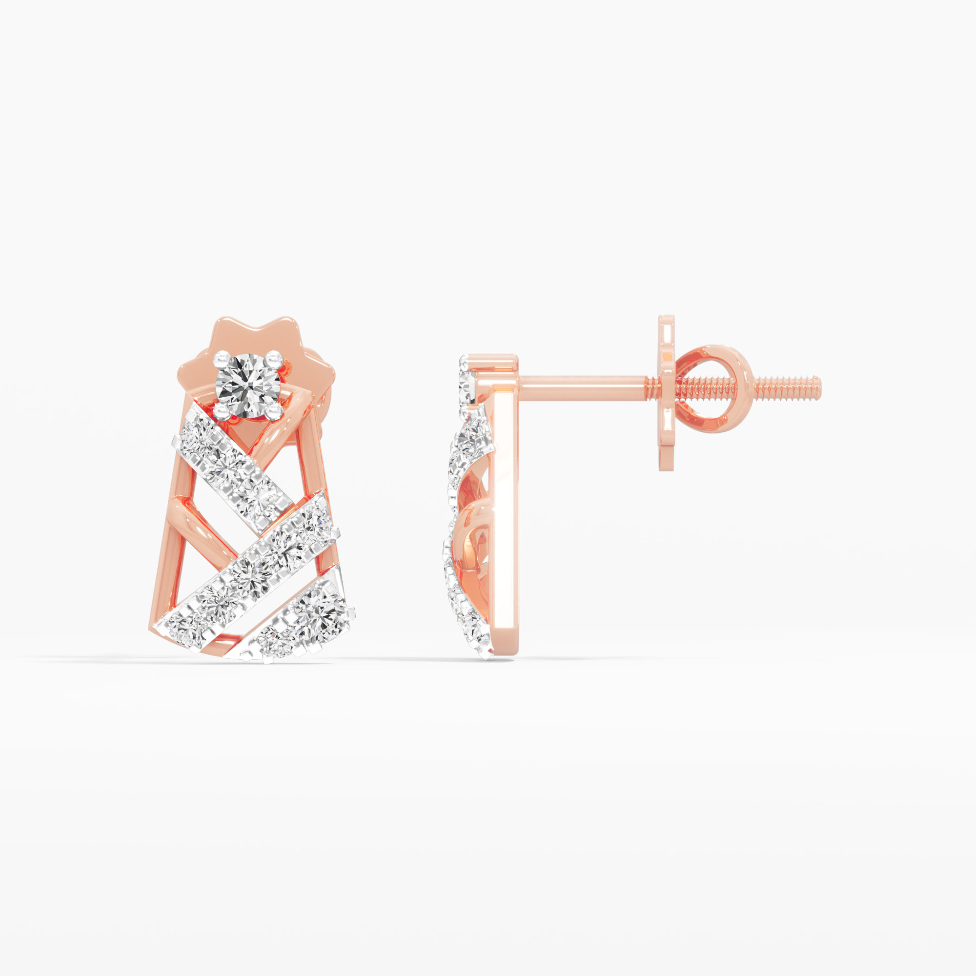 Crossweave Hoop Stud Earrings in 9KT Rose Gold (Diamond Quality: FG-VVS VS)