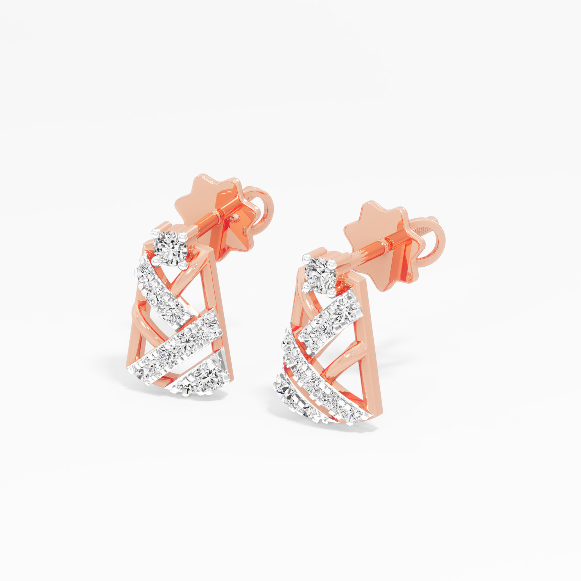 Crossweave Hoop Stud Earrings in 9KT Rose Gold (Diamond Quality: FG-VVS VS)