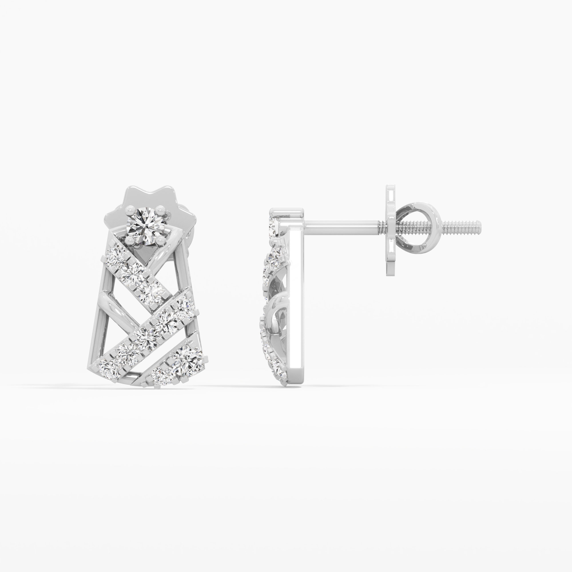 Crossweave Hoop Stud Earrings in 9KT White Gold (Diamond Quality: FG-VVS VS)