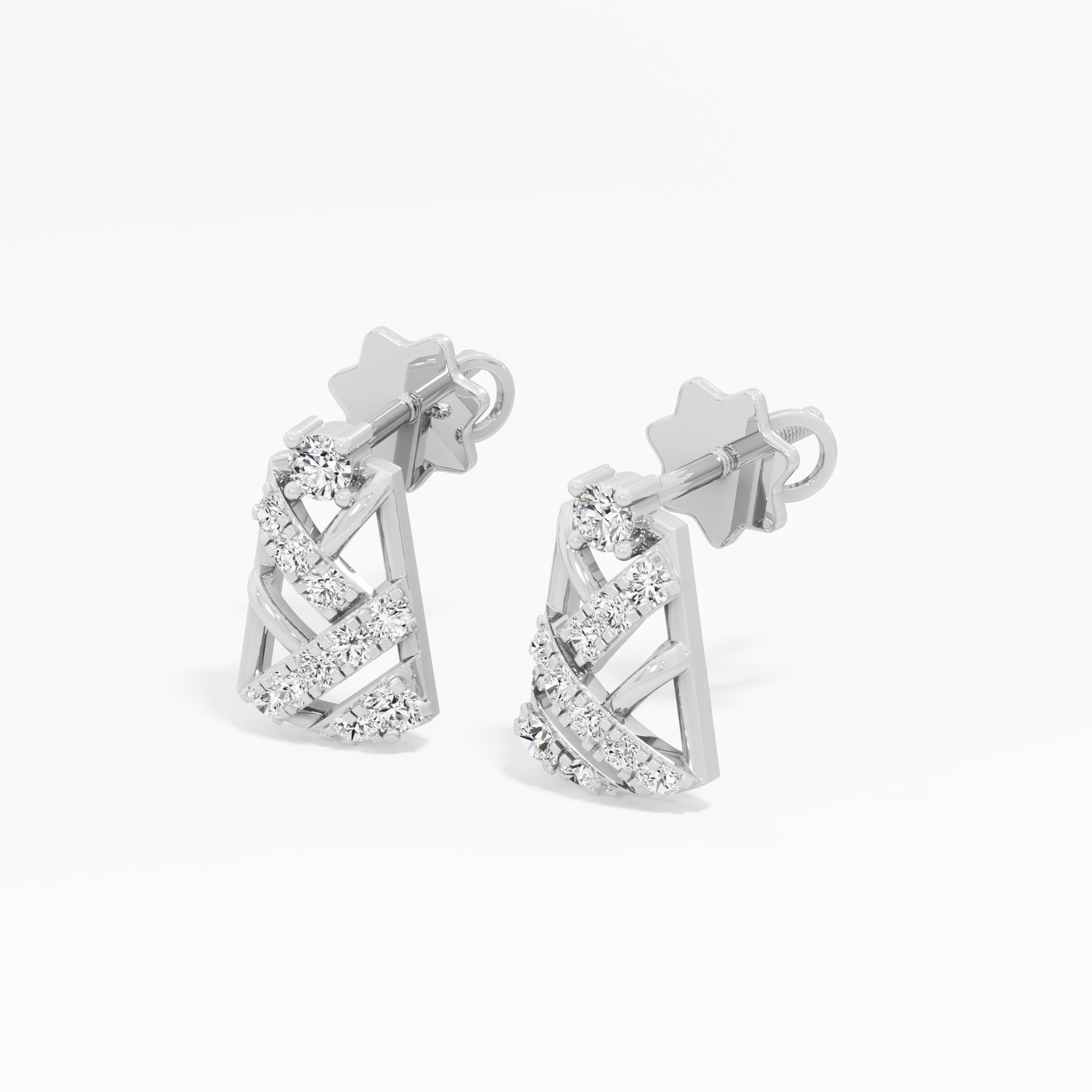 Crossweave Hoop Stud Earrings in 9KT White Gold (Diamond Quality: FG-VVS VS)