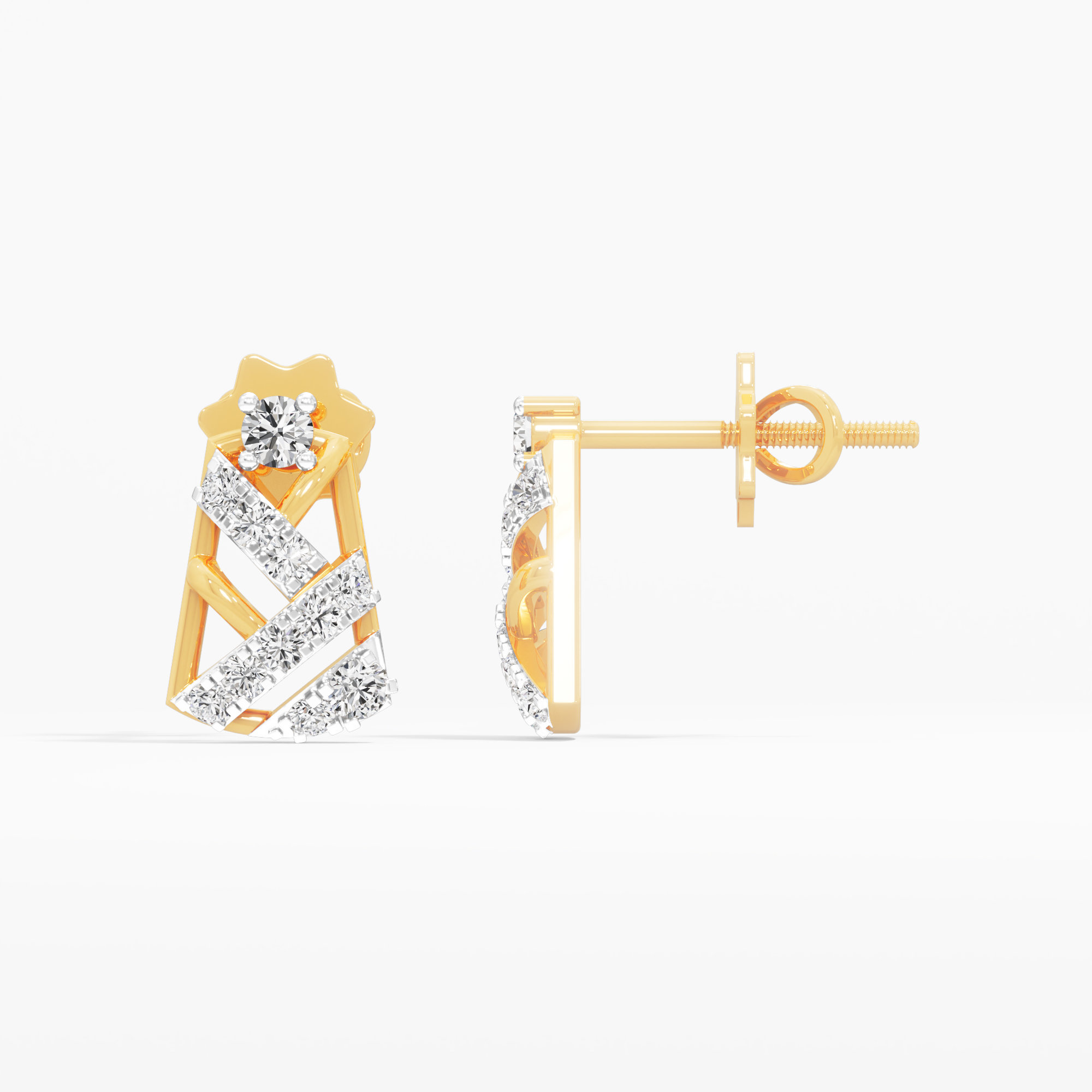 Crossweave Hoop Stud Earrings in 9KT Yellow Gold (Diamond Quality: FG-VVS VS)