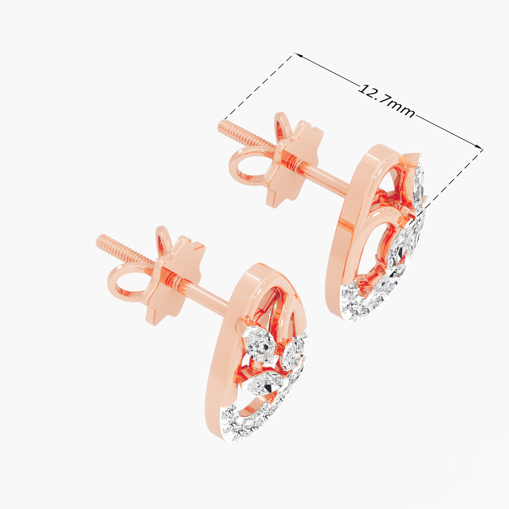 Teardrop Leaf Stud Earrings in 9KT Rose Gold (Diamond Quality: FG-VVS VS)