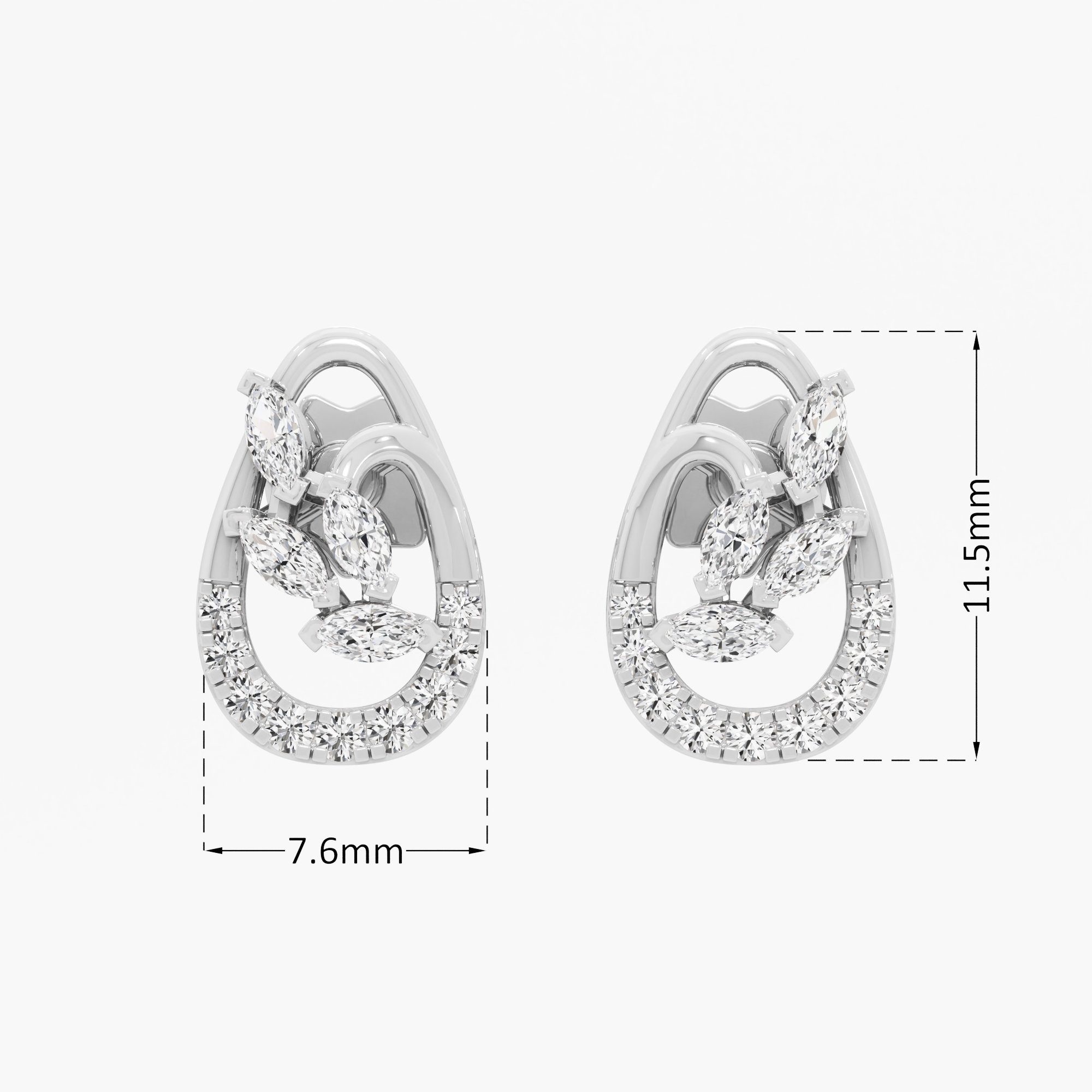 Teardrop Leaf Stud Earrings in 9KT White Gold (Diamond Quality: FG-VVS VS)