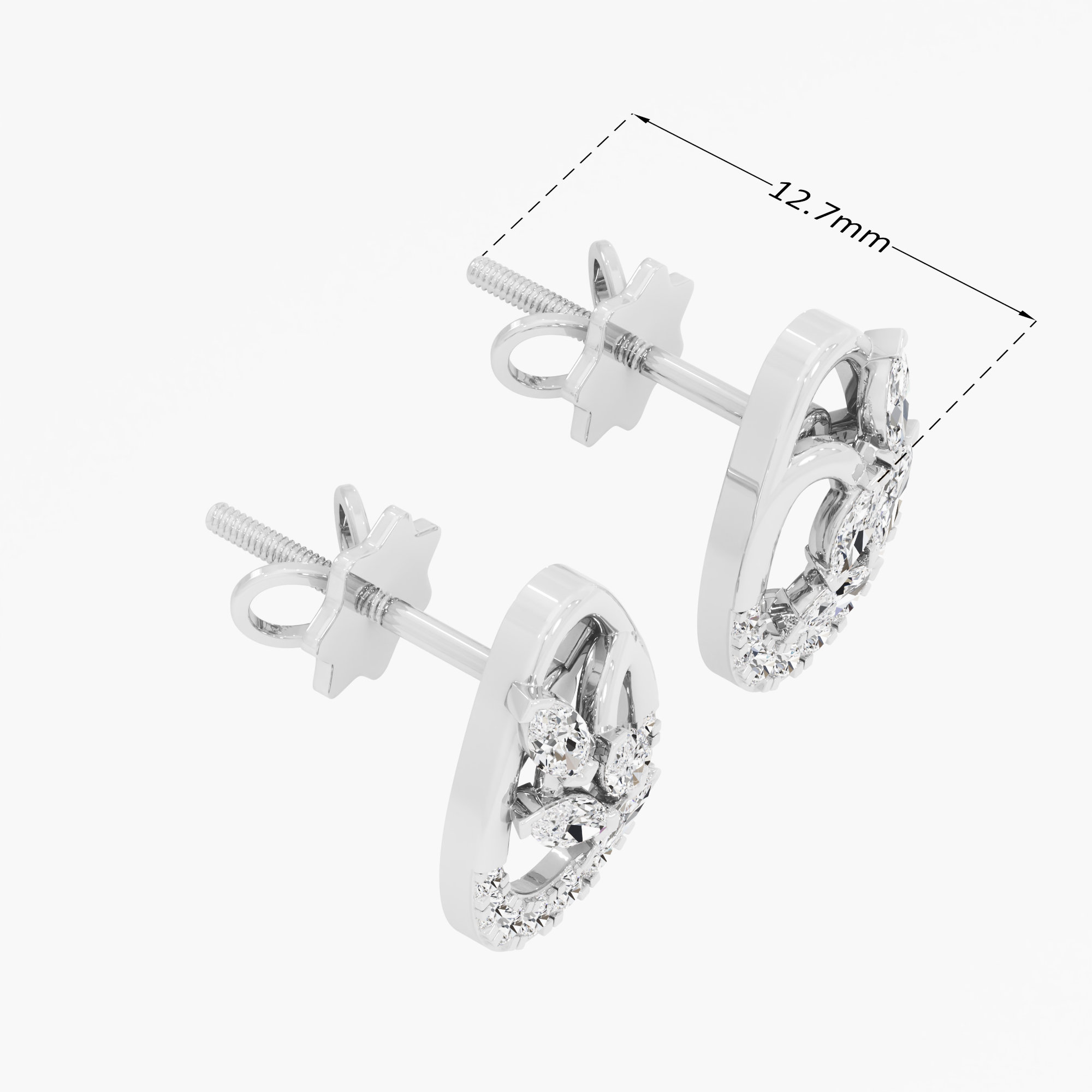 Teardrop Leaf Stud Earrings in 9KT White Gold (Diamond Quality: FG-VVS VS)
