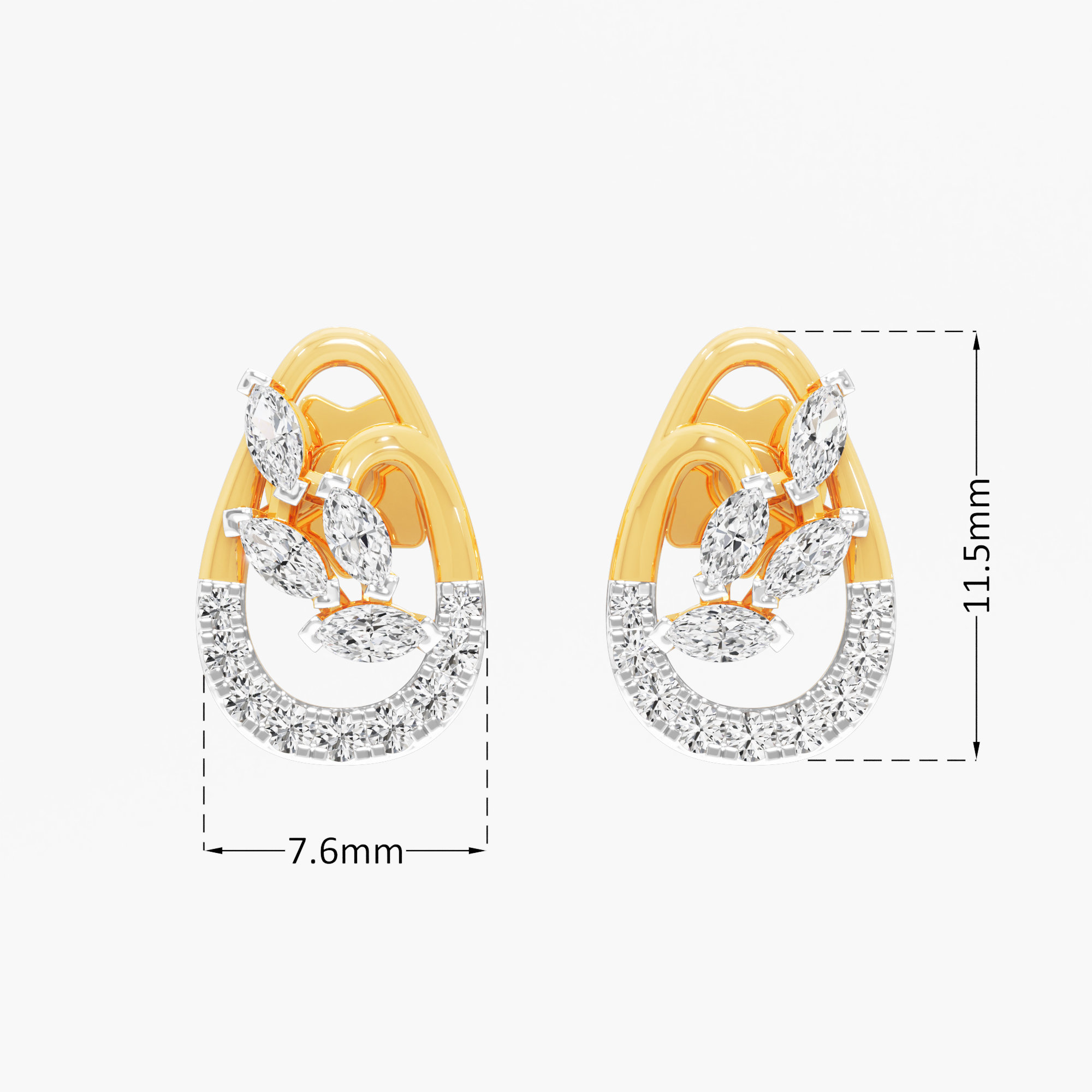 Teardrop Leaf Stud Earrings in 9KT Yellow Gold (Diamond Quality: FG-VVS VS)