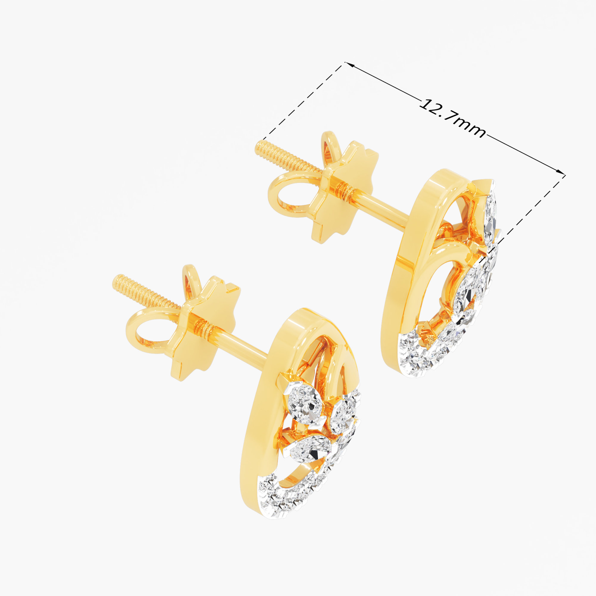 Teardrop Leaf Stud Earrings in 9KT Yellow Gold (Diamond Quality: FG-VVS VS)