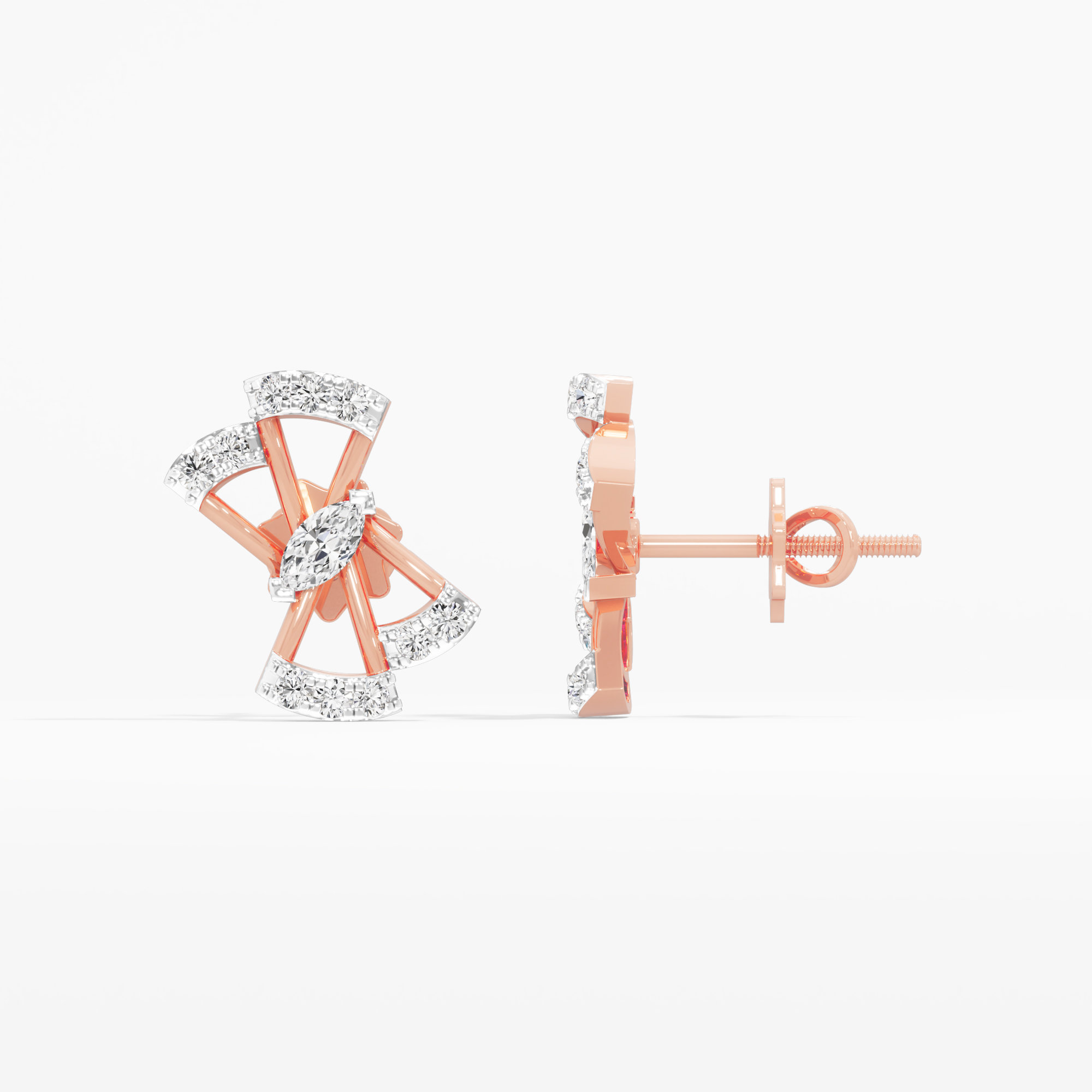 Pinwheel Marquise Stud Earrings in 9KT Rose Gold (Diamond Quality: FG-VVS VS)