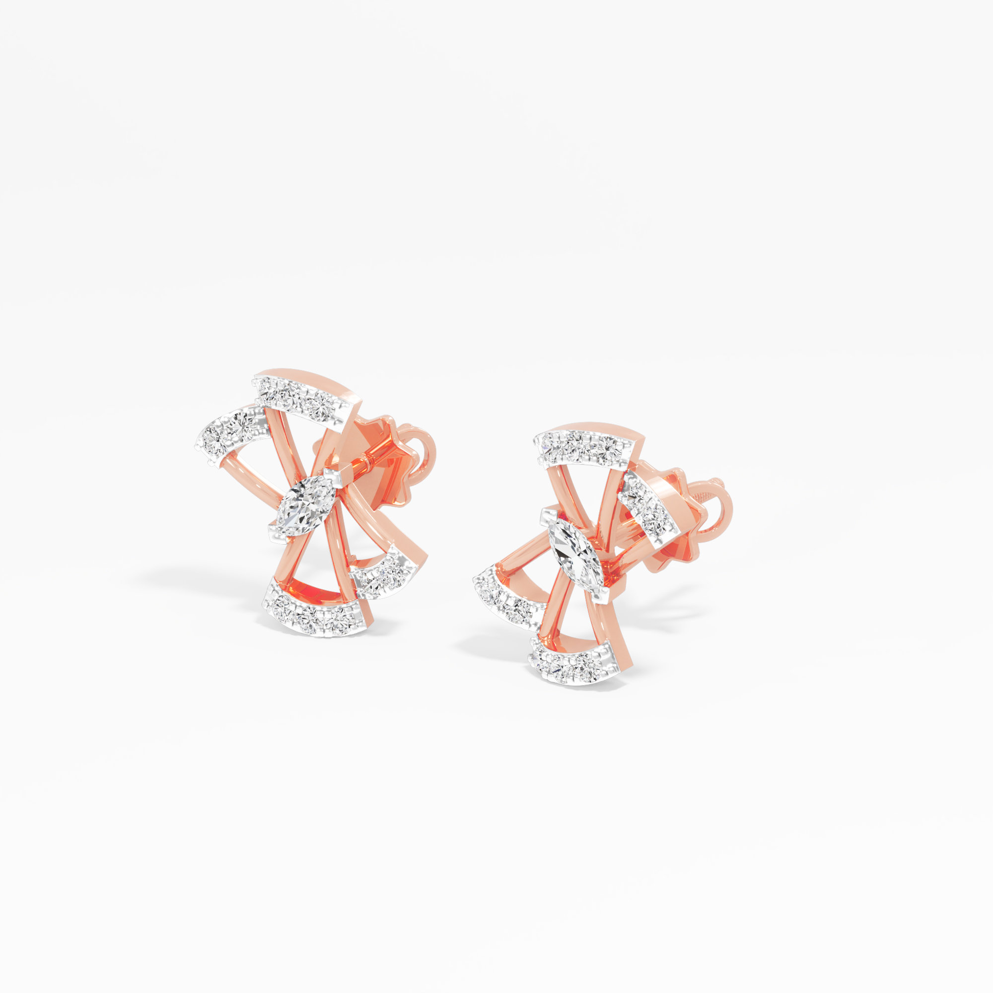 Pinwheel Marquise Stud Earrings in 9KT Rose Gold (Diamond Quality: FG-VVS VS)