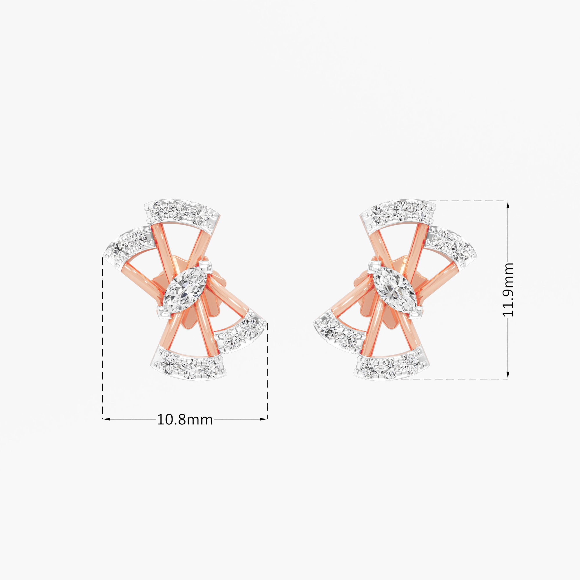 Pinwheel Marquise Stud Earrings in 9KT Rose Gold (Diamond Quality: FG-VVS VS)