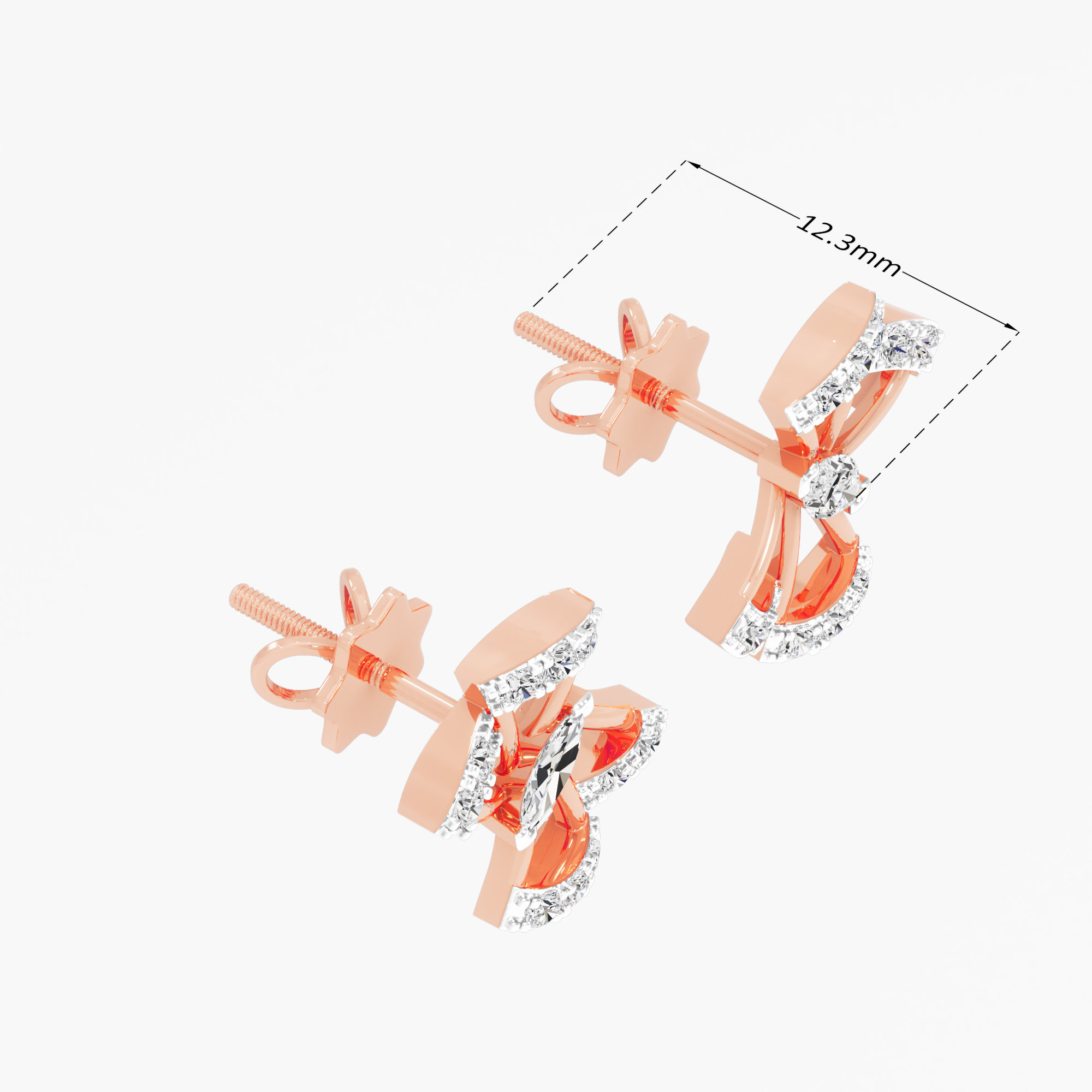 Pinwheel Marquise Stud Earrings in 9KT Rose Gold (Diamond Quality: FG-VVS VS)