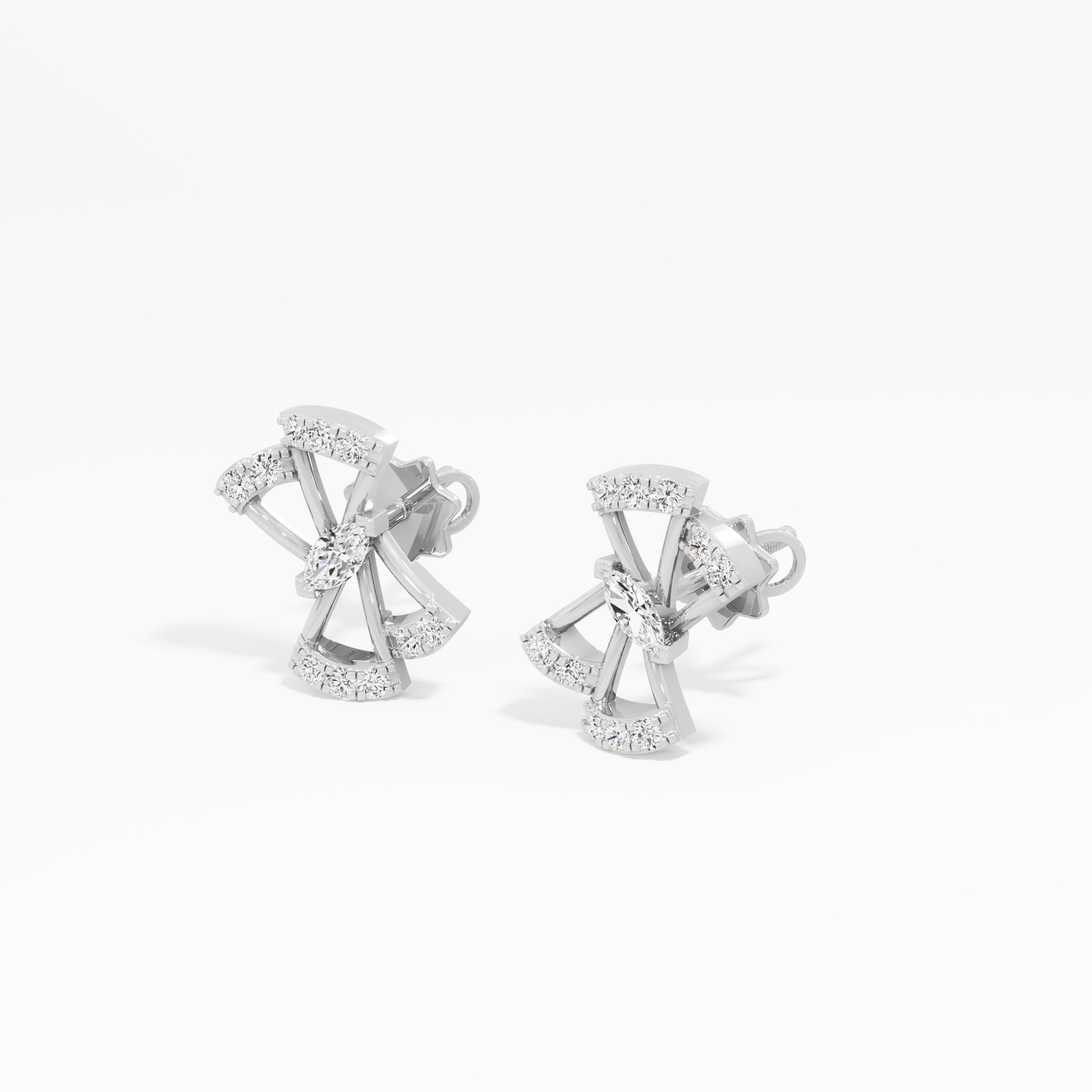 Pinwheel Marquise Stud Earrings in 9KT White Gold (Diamond Quality: FG-VVS VS)