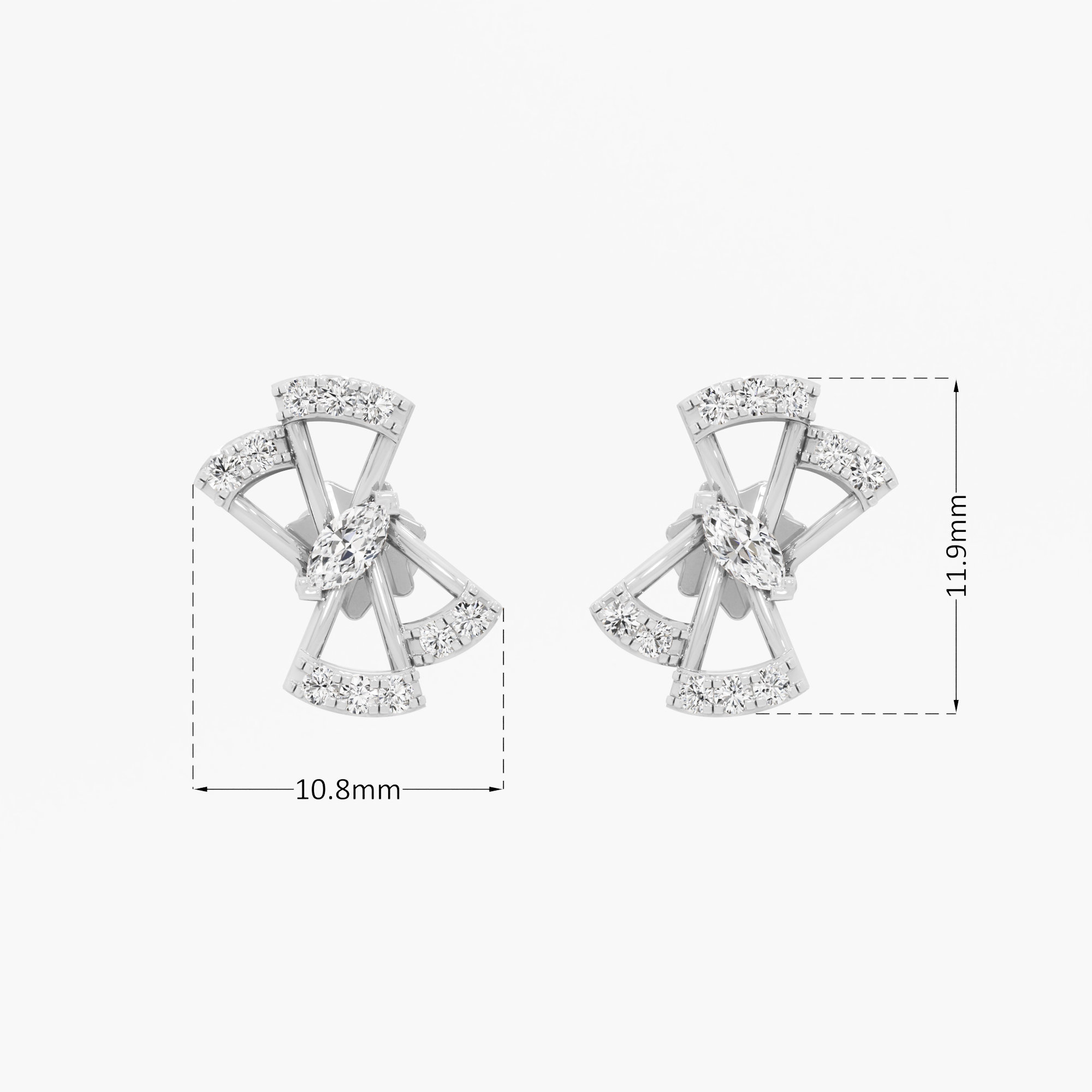Pinwheel Marquise Stud Earrings in 9KT White Gold (Diamond Quality: FG-VVS VS)