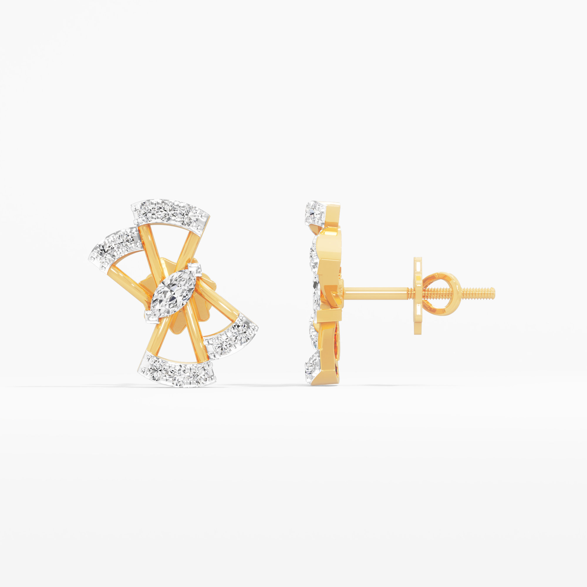 Pinwheel Marquise Stud Earrings in 9KT Yellow Gold (Diamond Quality: FG-VVS VS)