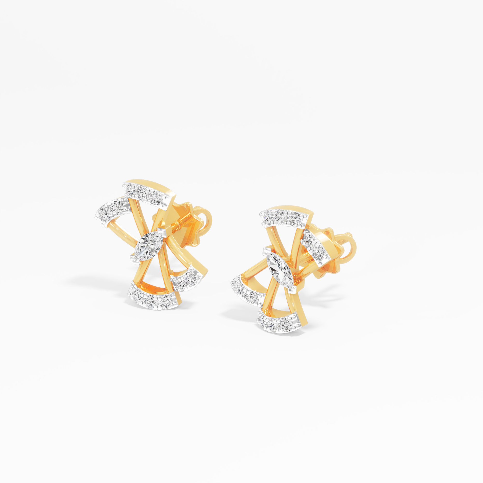 Pinwheel Marquise Stud Earrings in 9KT Yellow Gold (Diamond Quality: FG-VVS VS)