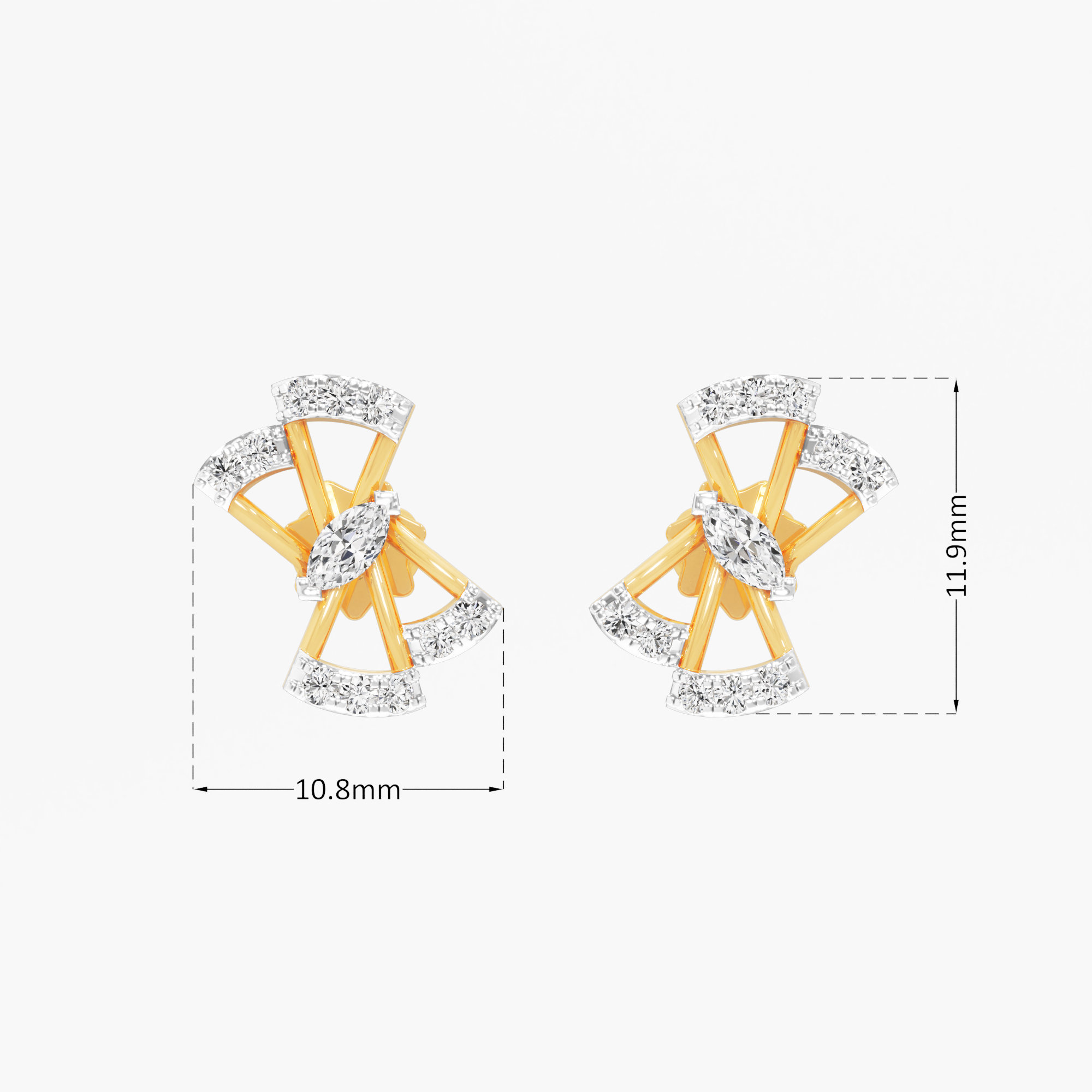 Pinwheel Marquise Stud Earrings in 9KT Yellow Gold (Diamond Quality: FG-VVS VS)