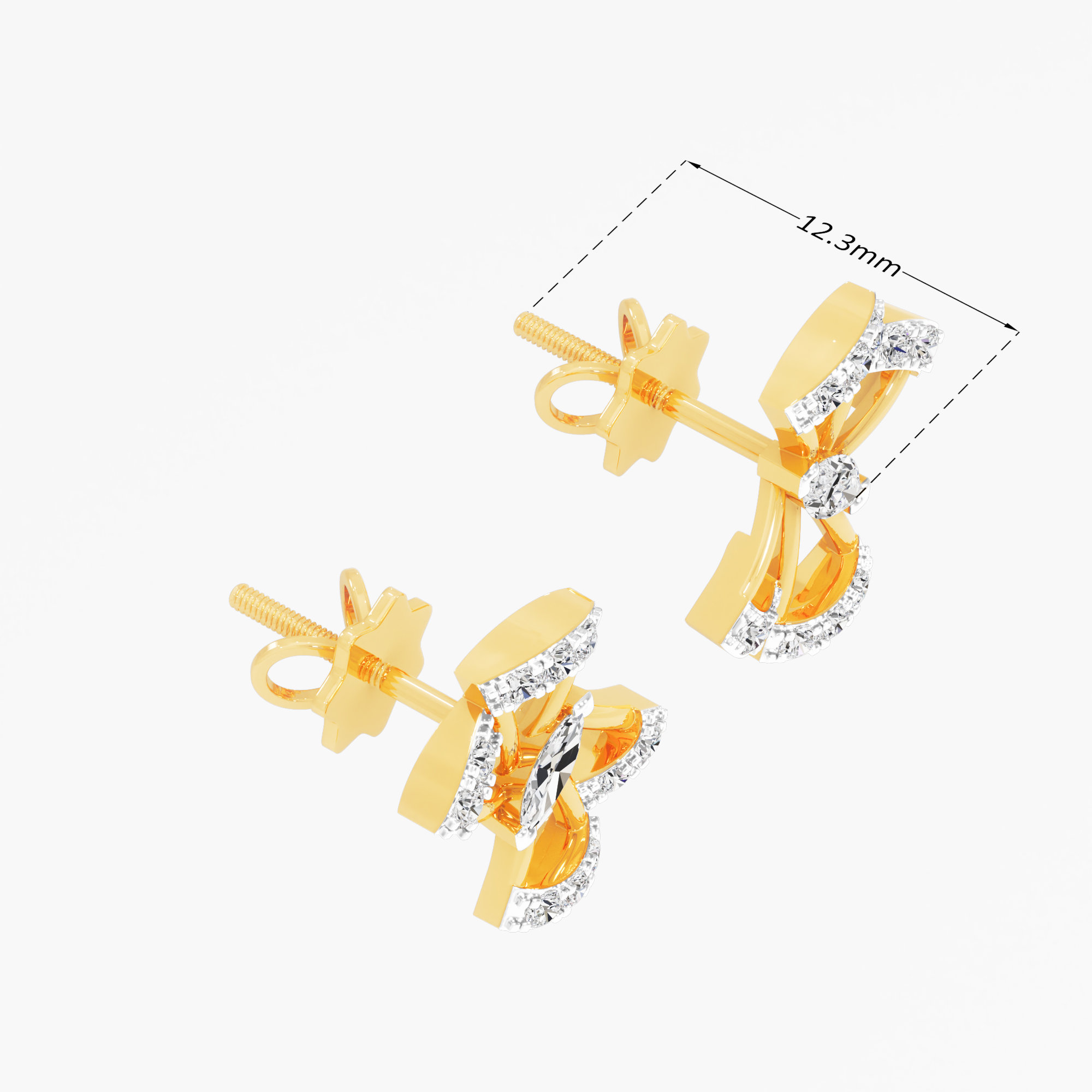 Pinwheel Marquise Stud Earrings in 9KT Yellow Gold (Diamond Quality: FG-VVS VS)