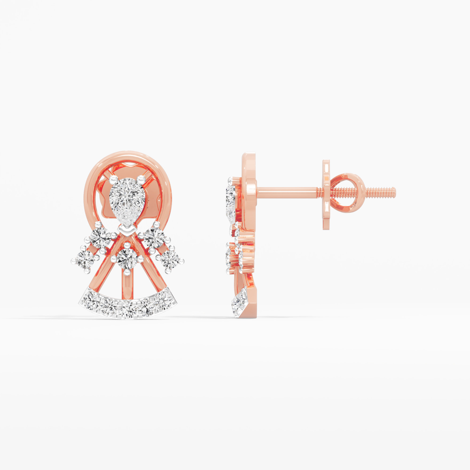Cascade Bell Stud Earrings in 9KT Rose Gold (Diamond Quality: FG-VVS VS)