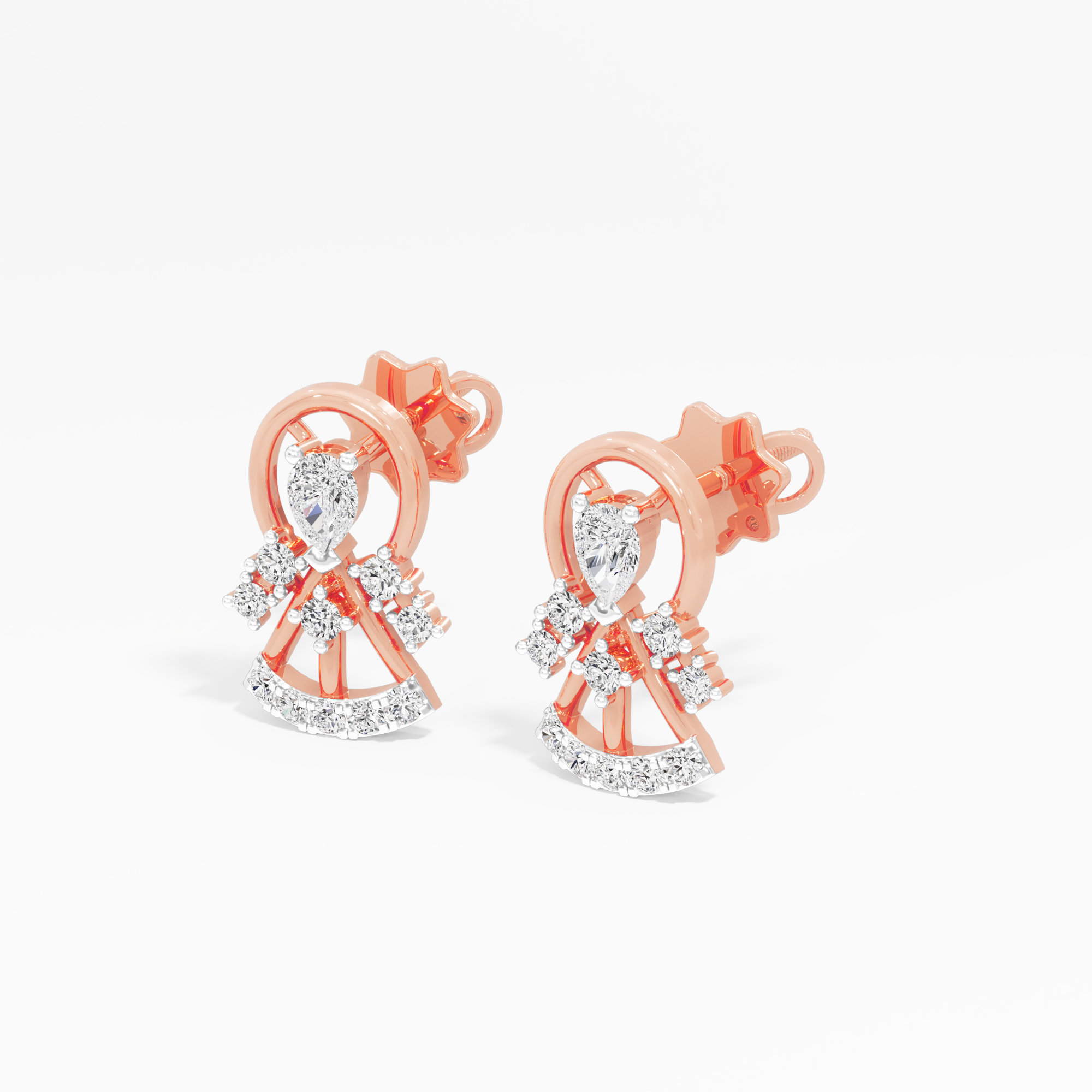 Cascade Bell Stud Earrings in 9KT Rose Gold (Diamond Quality: FG-VVS VS)