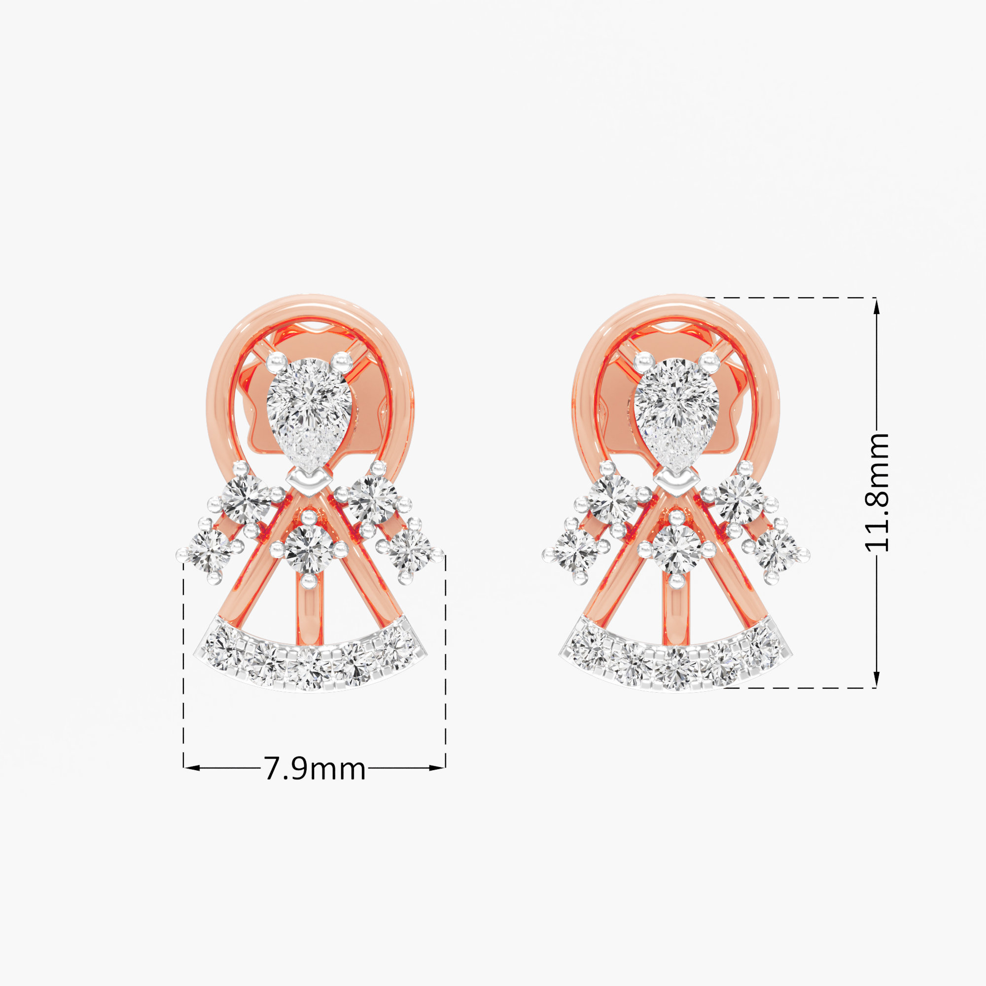 Cascade Bell Stud Earrings in 9KT Rose Gold (Diamond Quality: FG-VVS VS)