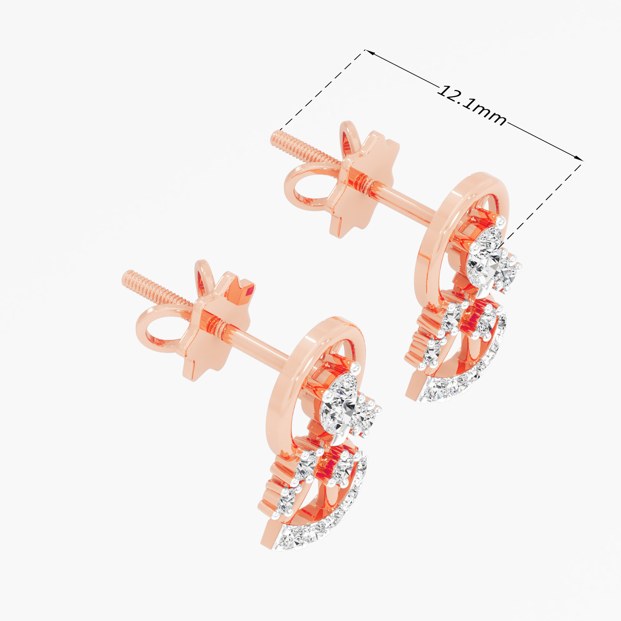 Cascade Bell Stud Earrings in 9KT Rose Gold (Diamond Quality: FG-VVS VS)