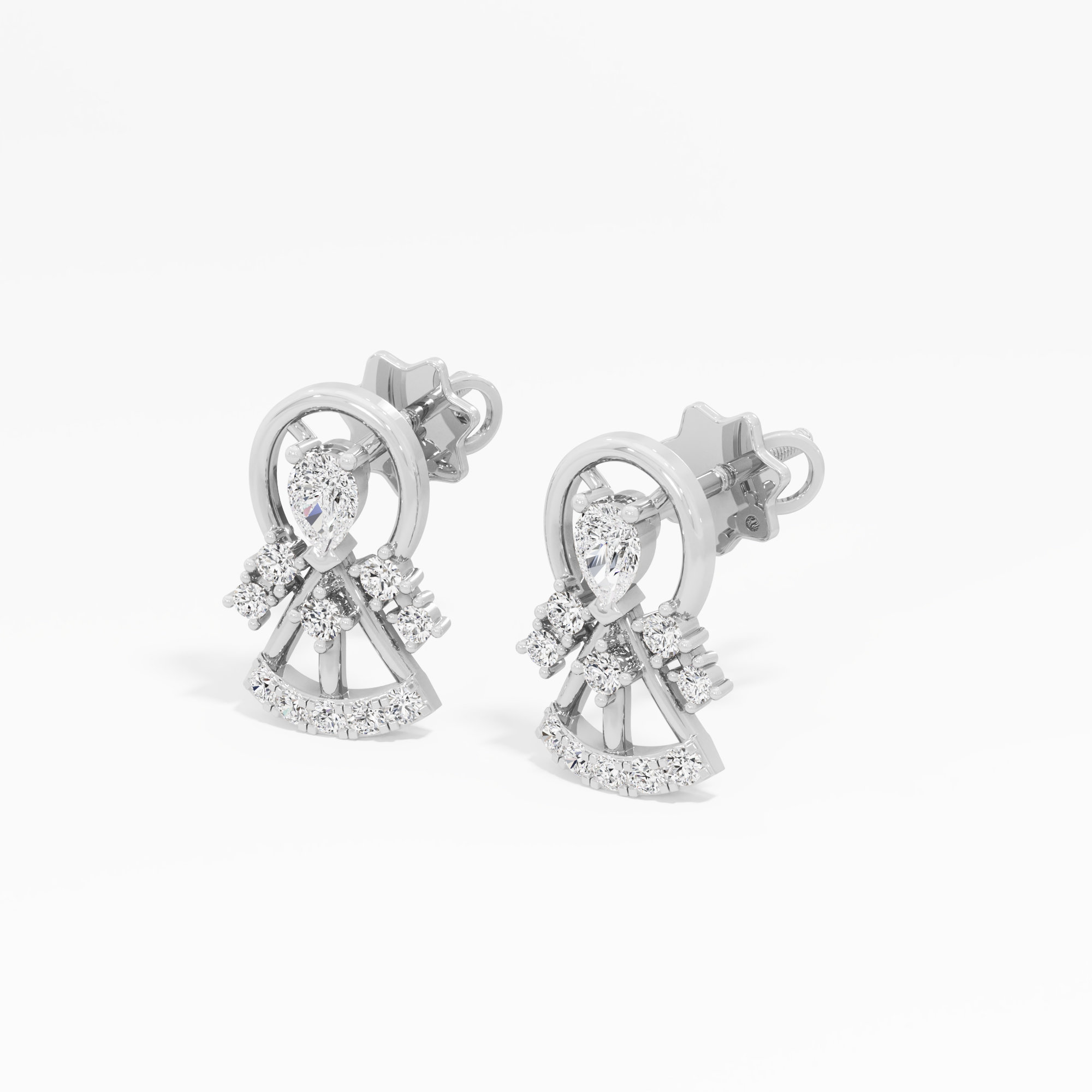 Cascade Bell Stud Earrings in 9KT White Gold (Diamond Quality: FG-VVS VS)