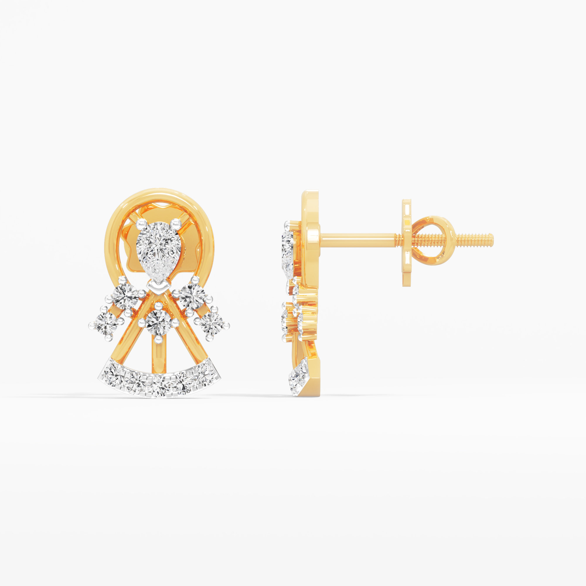 Cascade Bell Stud Earrings in 9KT Yellow Gold (Diamond Quality: EF-VVS VS)