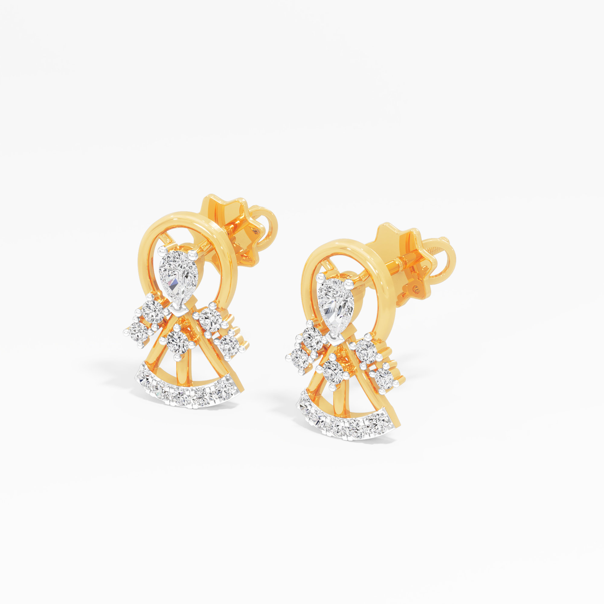 Cascade Bell Stud Earrings in 9KT Yellow Gold (Diamond Quality: EF-VVS VS)