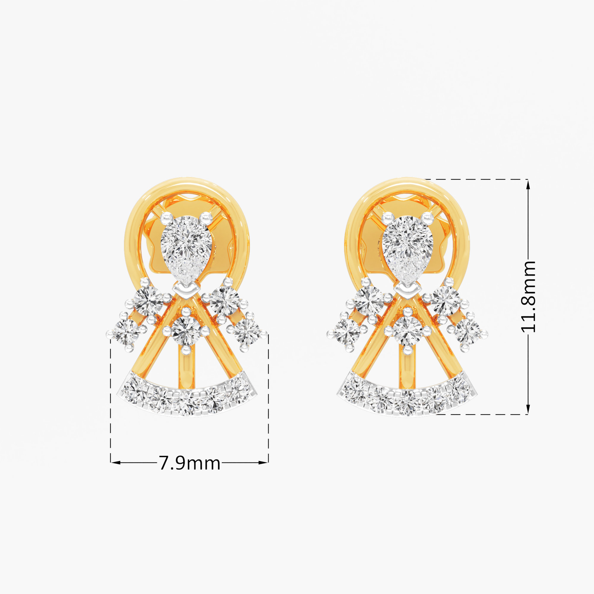 Cascade Bell Stud Earrings in 9KT Yellow Gold (Diamond Quality: EF-VVS VS)