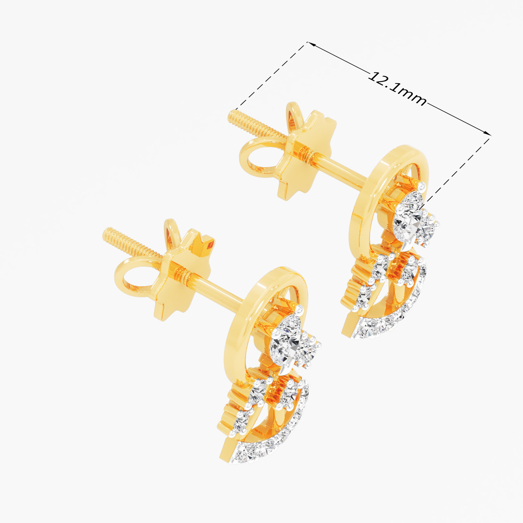 Cascade Bell Stud Earrings in 9KT Yellow Gold (Diamond Quality: EF-VVS VS)
