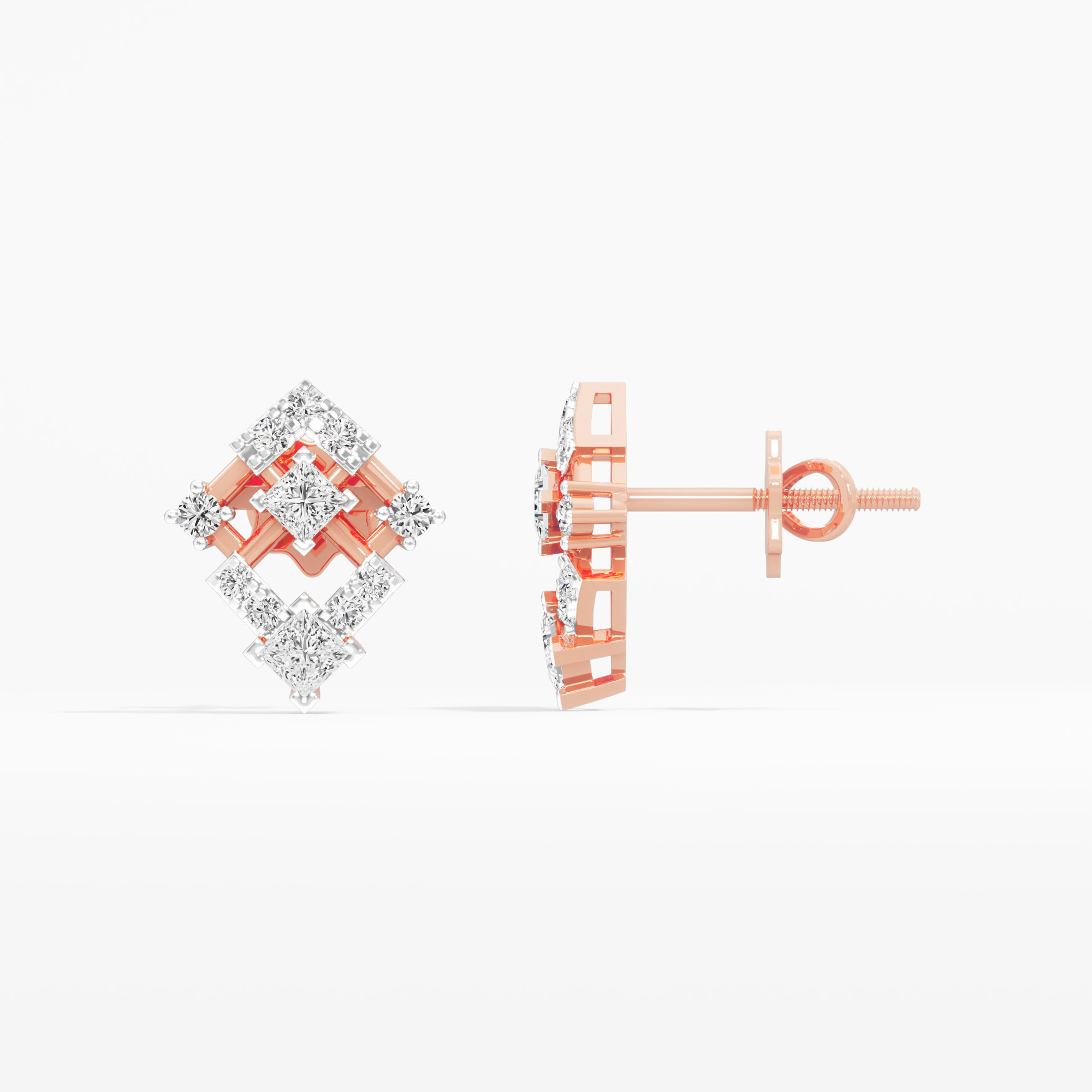 Twin Kite Stud Earrings in 9KT Rose Gold (Diamond Quality: FG-VVS VS)