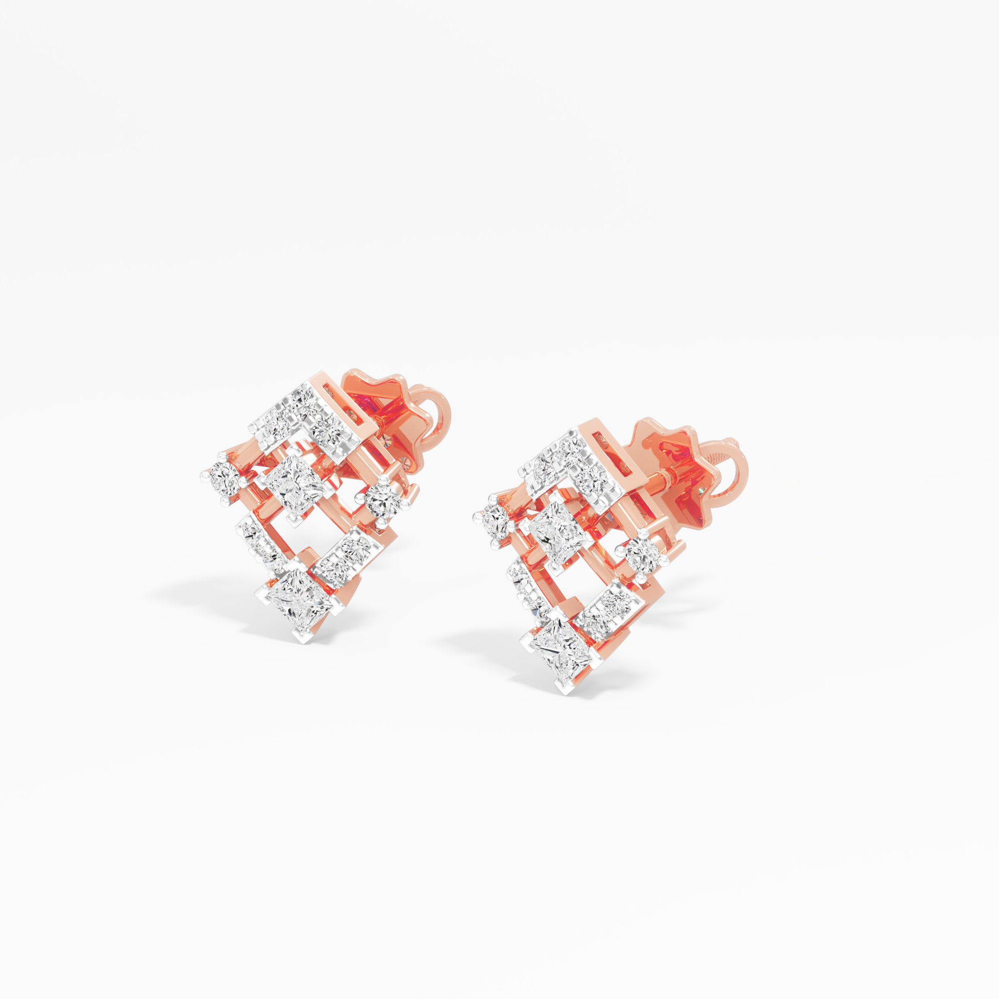 Twin Kite Stud Earrings in 9KT Rose Gold (Diamond Quality: FG-VVS VS)