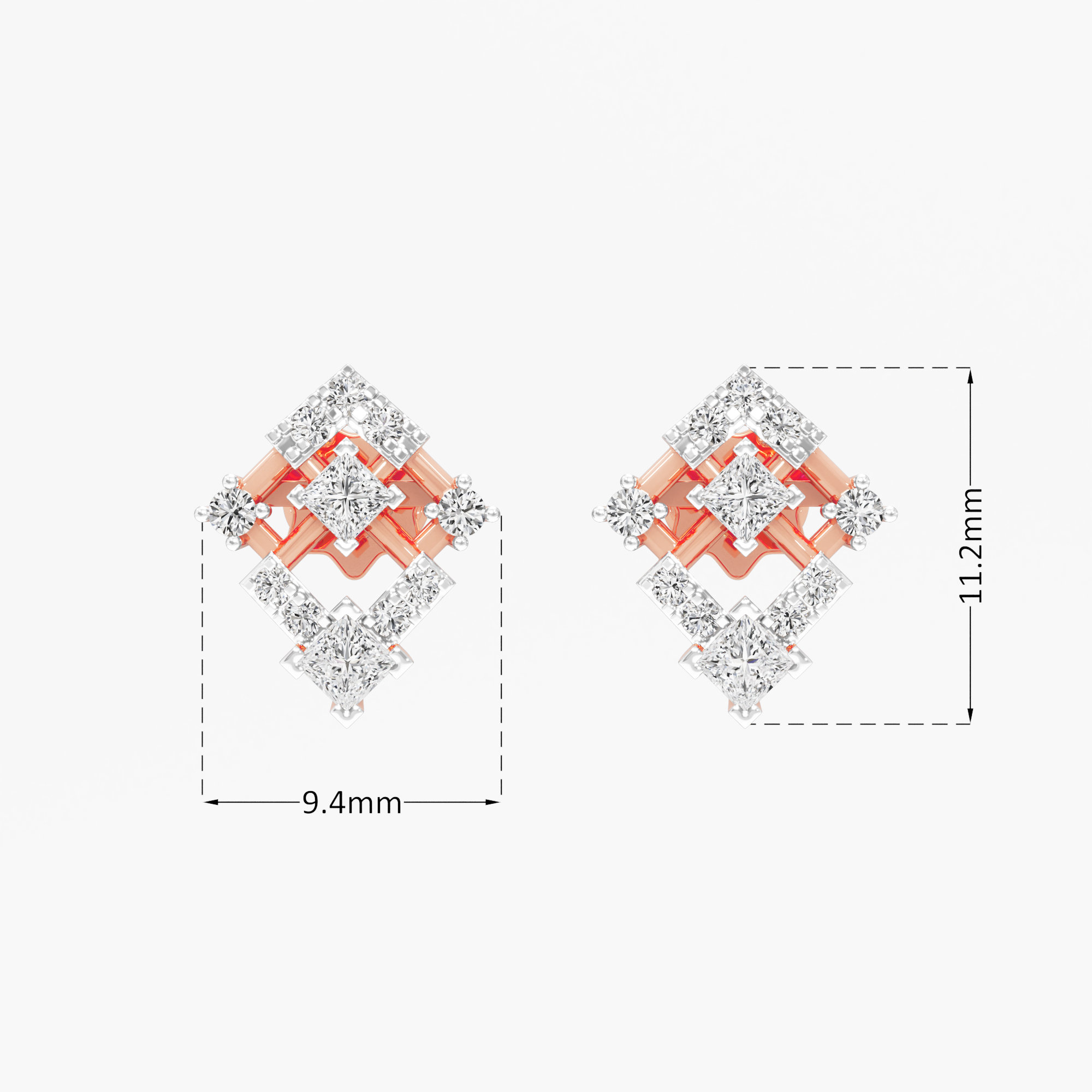 Twin Kite Stud Earrings in 9KT Rose Gold (Diamond Quality: FG-VVS VS)