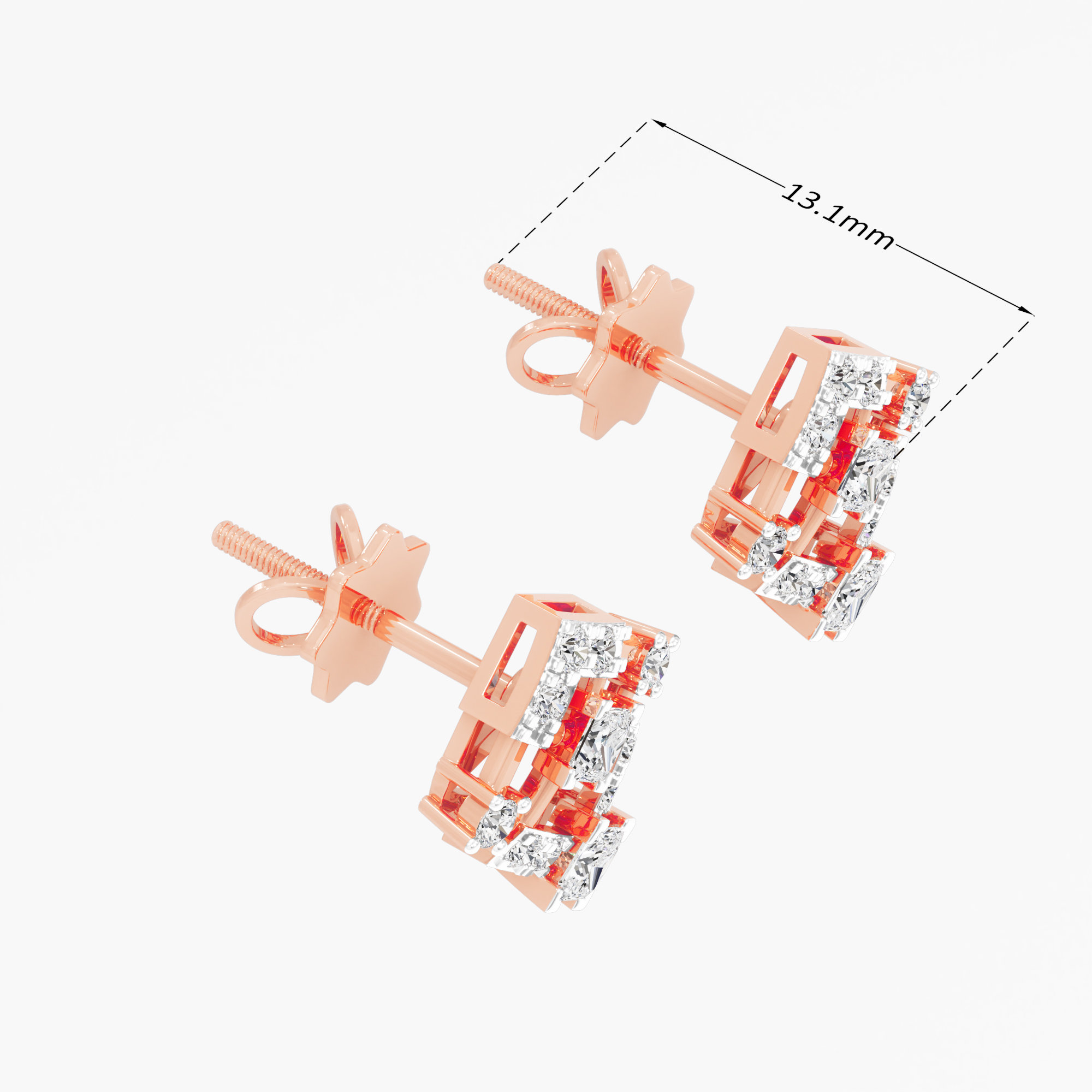 Twin Kite Stud Earrings in 9KT Rose Gold (Diamond Quality: FG-VVS VS)