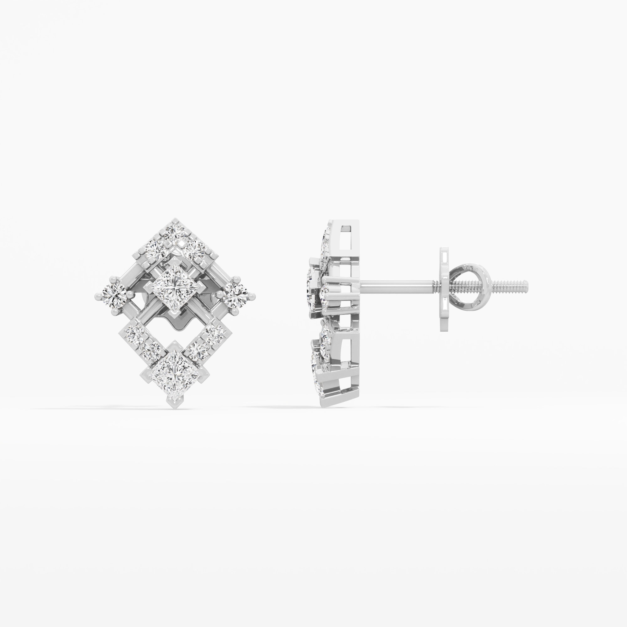 Twin Kite Stud Earrings in 9KT White Gold (Diamond Quality: FG-VVS VS)