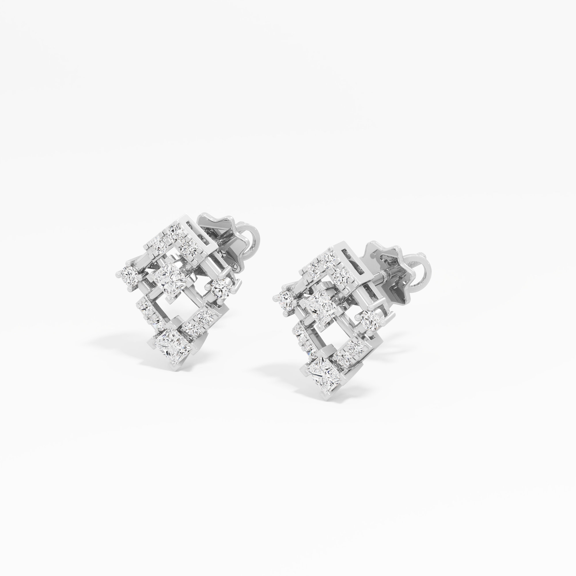 Twin Kite Stud Earrings in 9KT White Gold (Diamond Quality: FG-VVS VS)