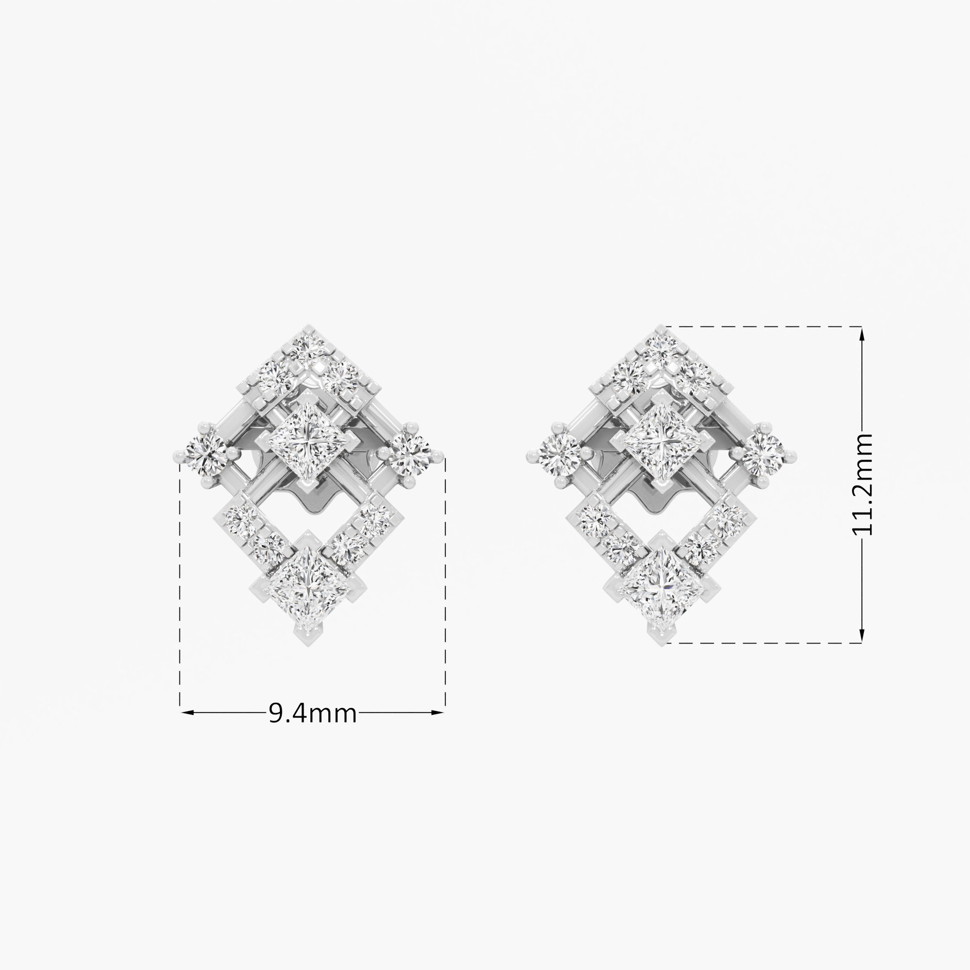 Twin Kite Stud Earrings in 9KT White Gold (Diamond Quality: FG-VVS VS)