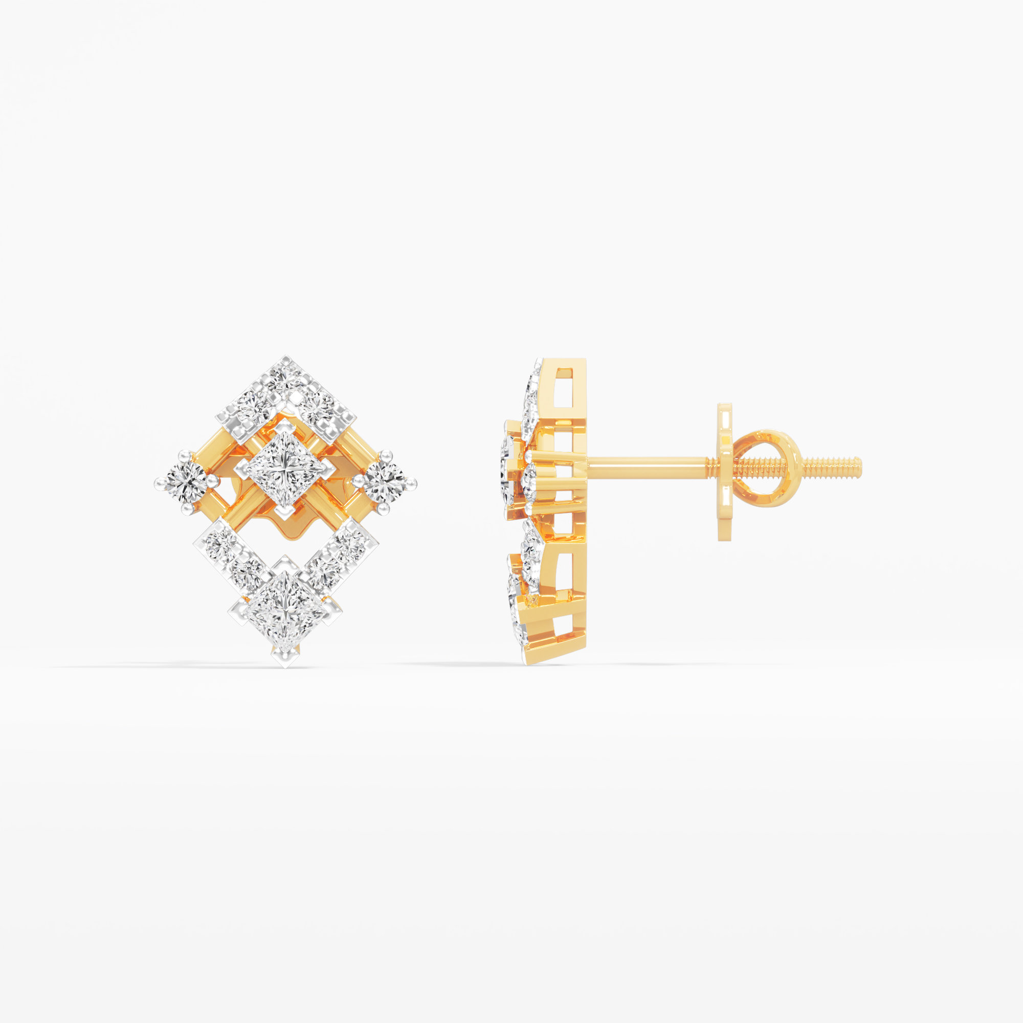 Twin Kite Stud Earrings in 9KT Yellow Gold (Diamond Quality: FG-VVS VS)