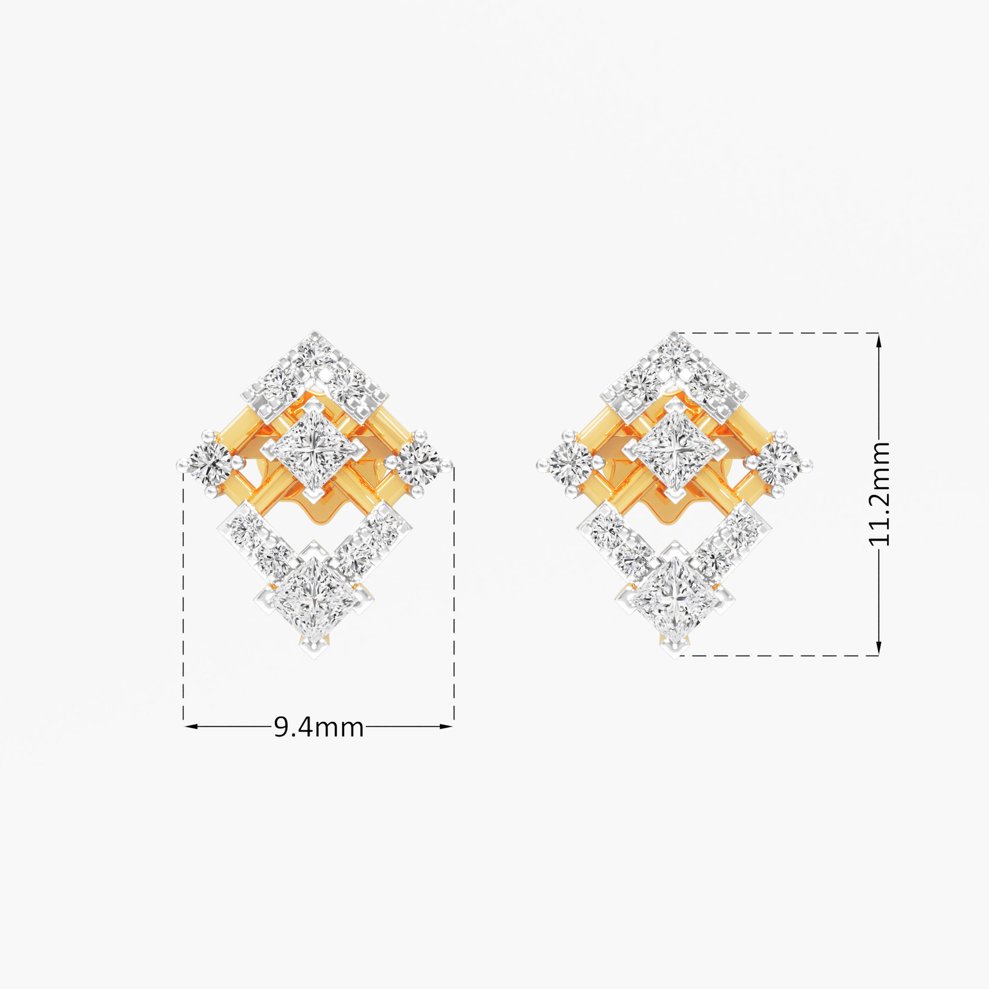Twin Kite Stud Earrings in 9KT Yellow Gold (Diamond Quality: FG-VVS VS)