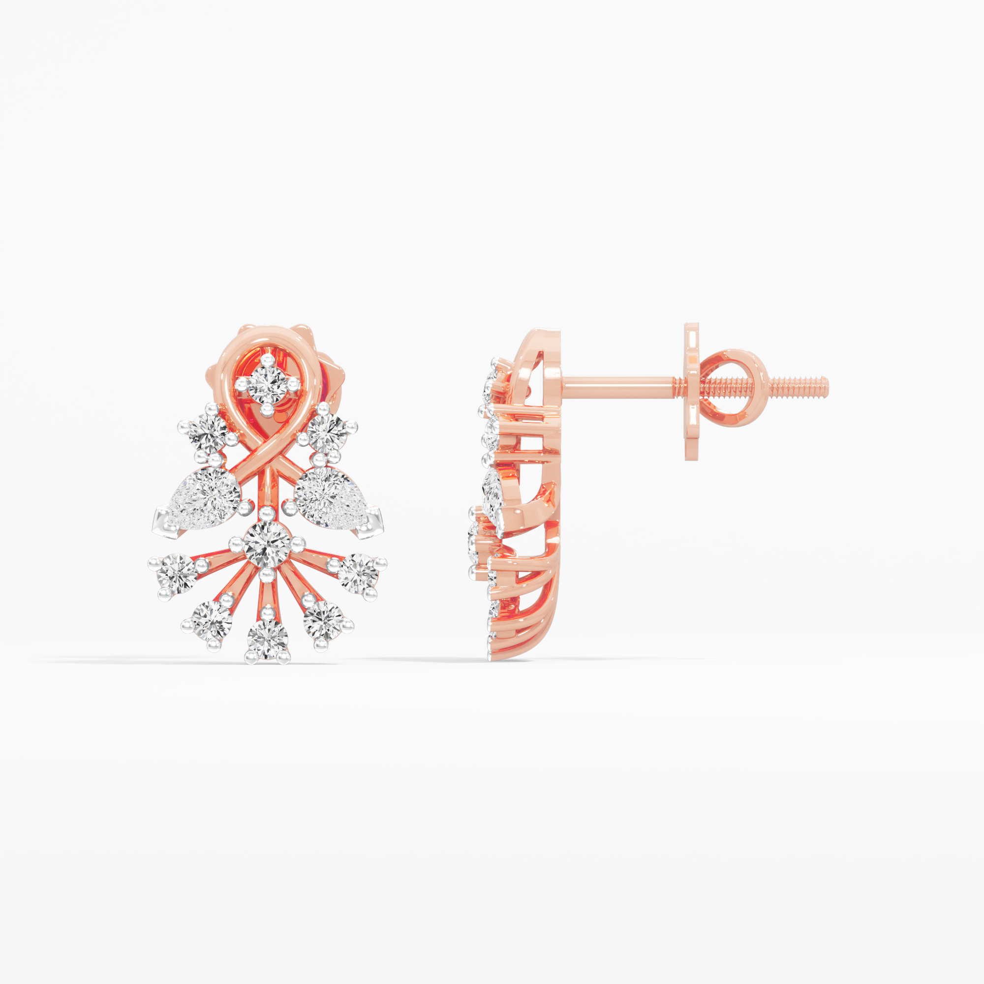 Braided Blaze Stud Earrings in 9KT Rose Gold (Diamond Quality: FG-VVS VS)