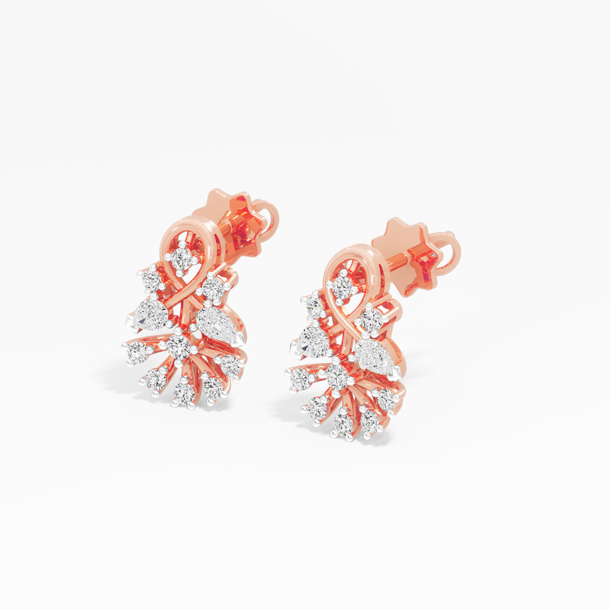 Braided Blaze Stud Earrings in 9KT Rose Gold (Diamond Quality: FG-VVS VS)
