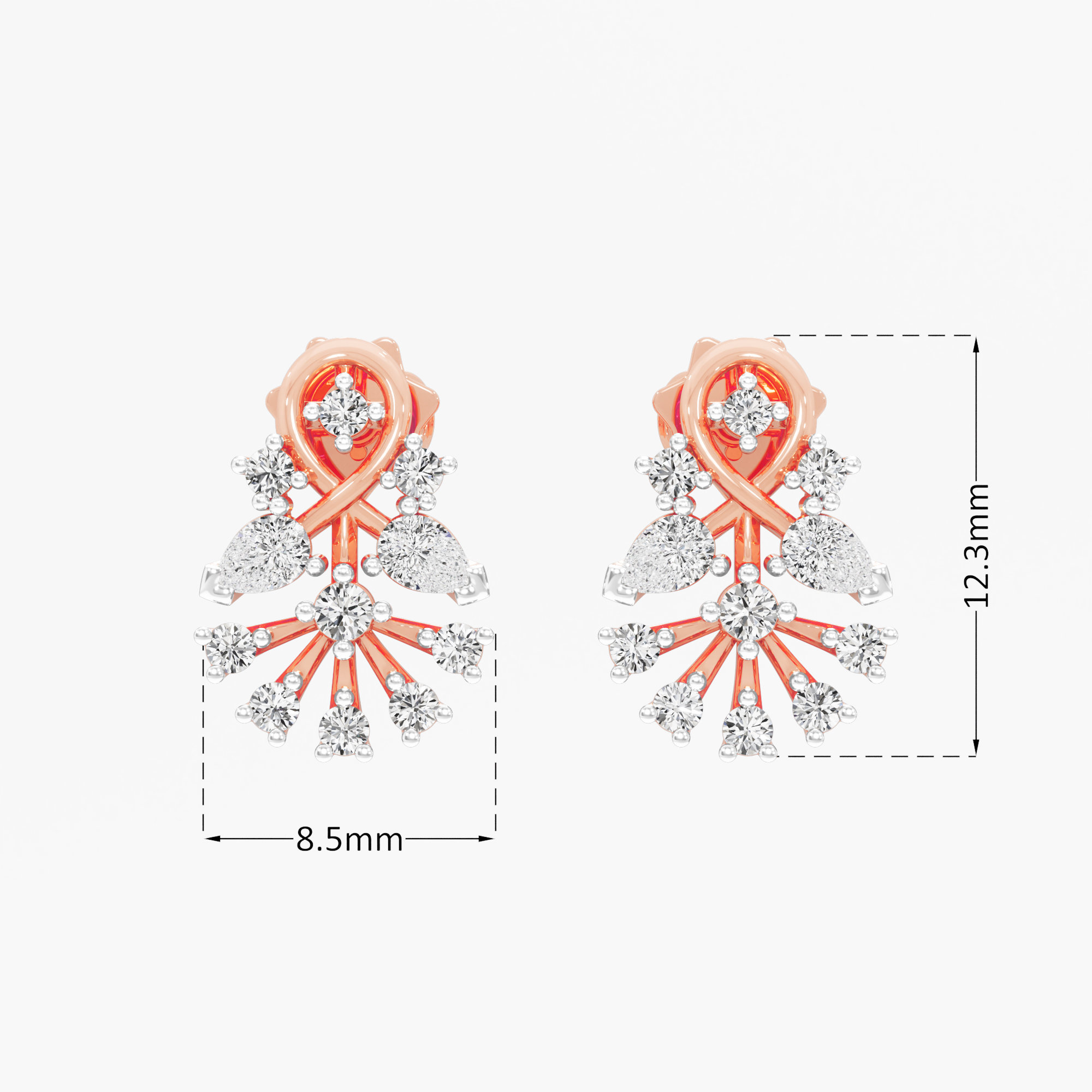 Braided Blaze Stud Earrings in 9KT Rose Gold (Diamond Quality: FG-VVS VS)