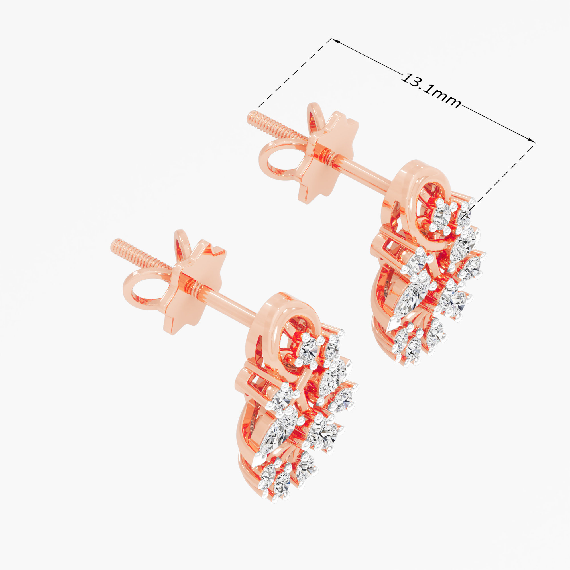 Braided Blaze Stud Earrings in 9KT Rose Gold (Diamond Quality: FG-VVS VS)