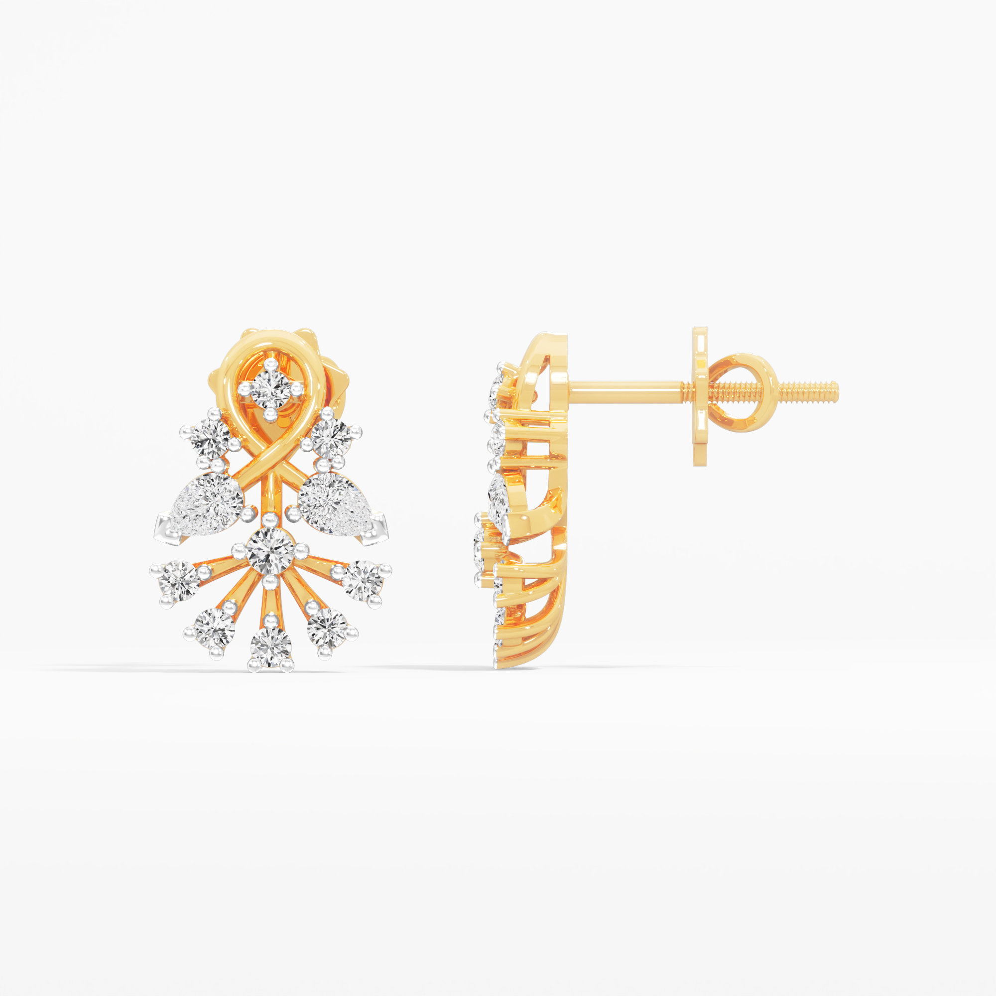 Braided Blaze Stud Earrings in 9KT Yellow Gold (Diamond Quality: FG-VVS VS)