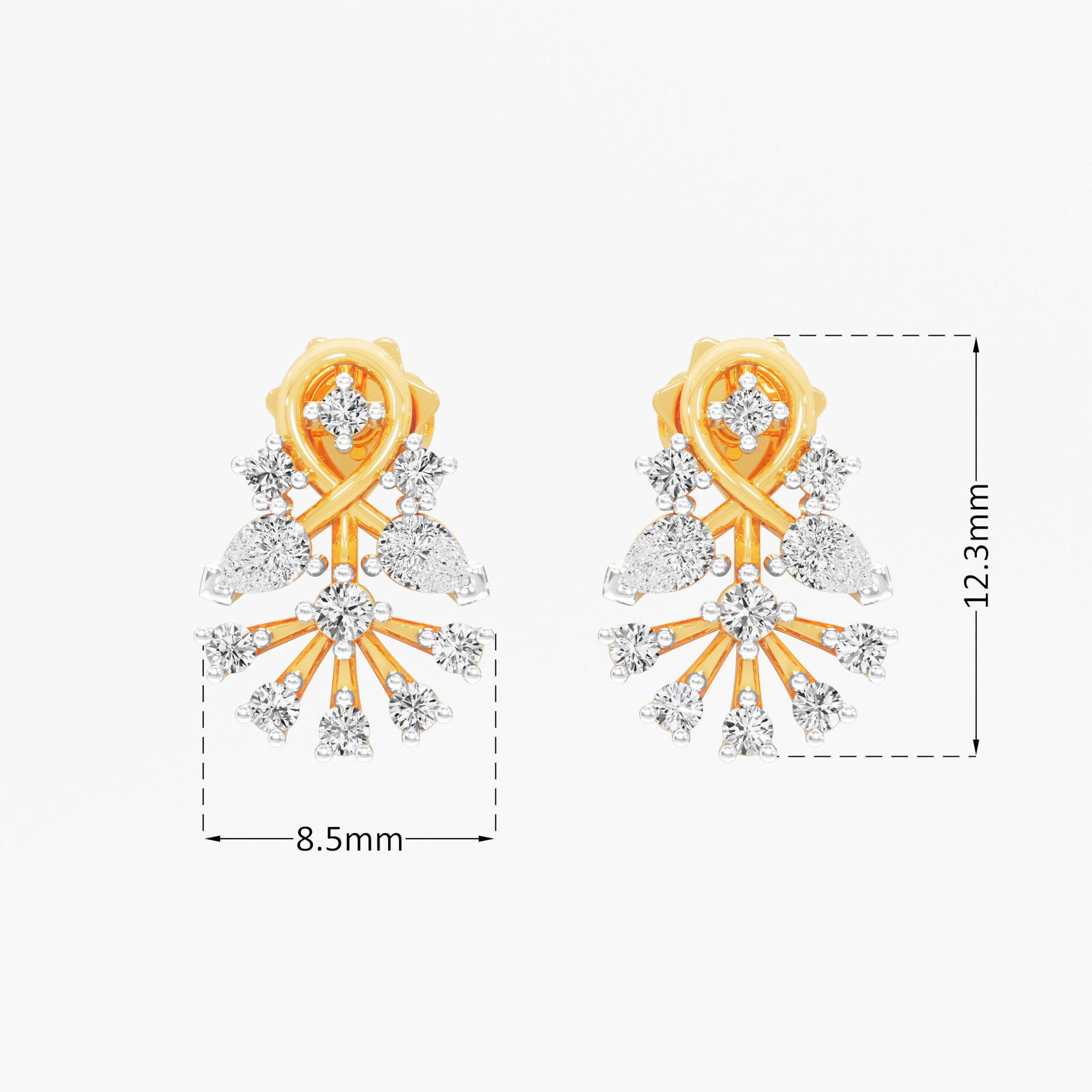 Braided Blaze Stud Earrings in 9KT Yellow Gold (Diamond Quality: FG-VVS VS)