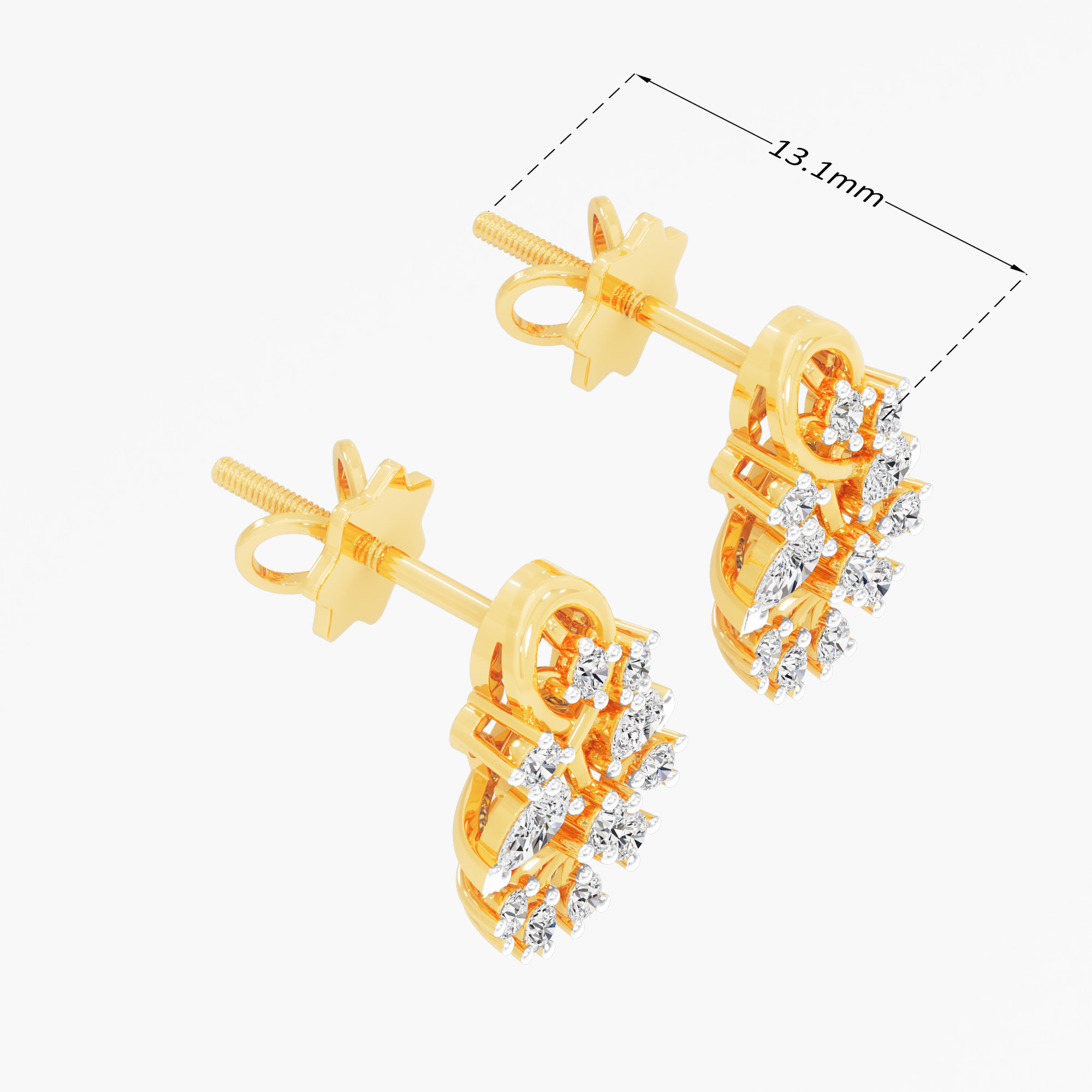 Braided Blaze Stud Earrings in 9KT Yellow Gold (Diamond Quality: FG-VVS VS)